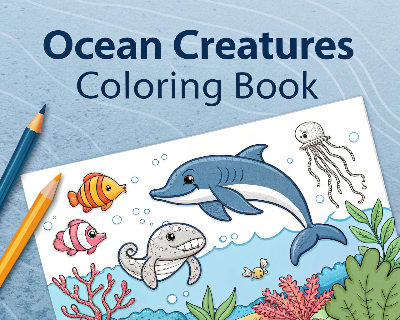 Ocean Creatures Coloring Book for Kids – 20 Printable A4 Pages – Fun and Educational Sea Animal Illustrations – Digital PDF Download