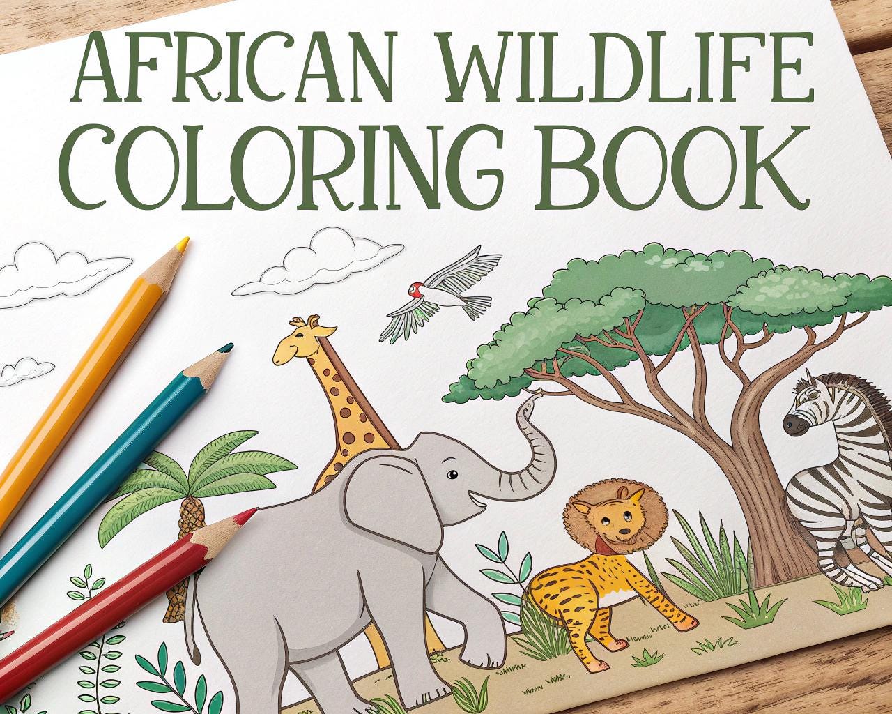 African Wildlife Coloring Book for Kids – 20 Printable A4 Pages – Explore Majestic Animals of Africa – Digital PDF Download