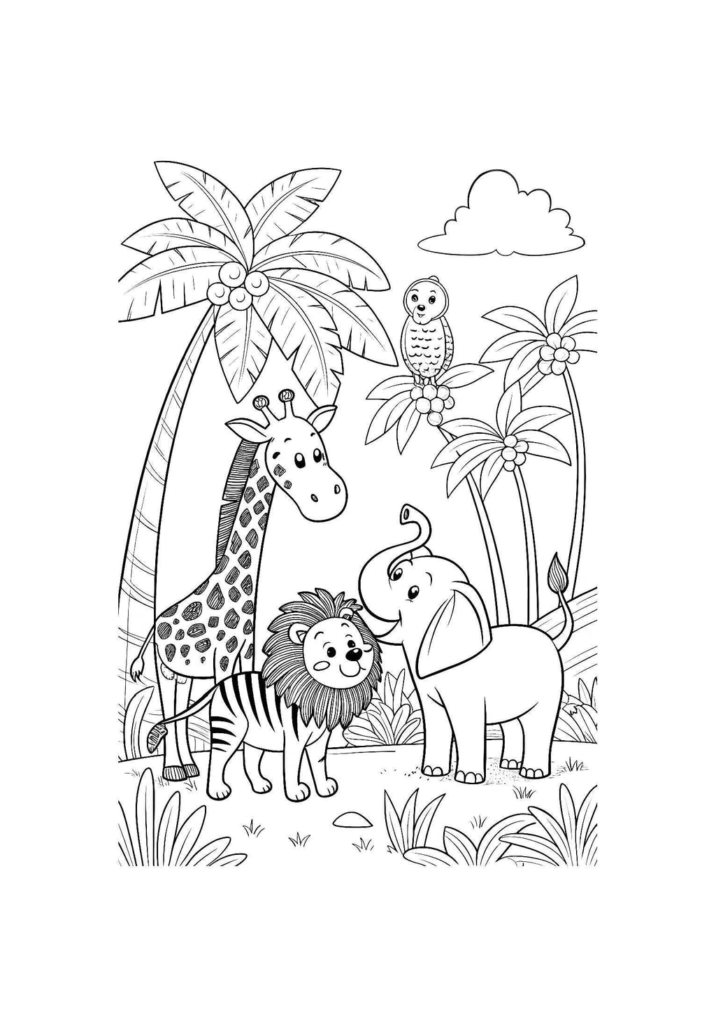 Jungle Animals Coloring Book for Kids – 20 Printable A4 Pages – Fun Jungle Wildlife Illustrations – Digital PDF Download