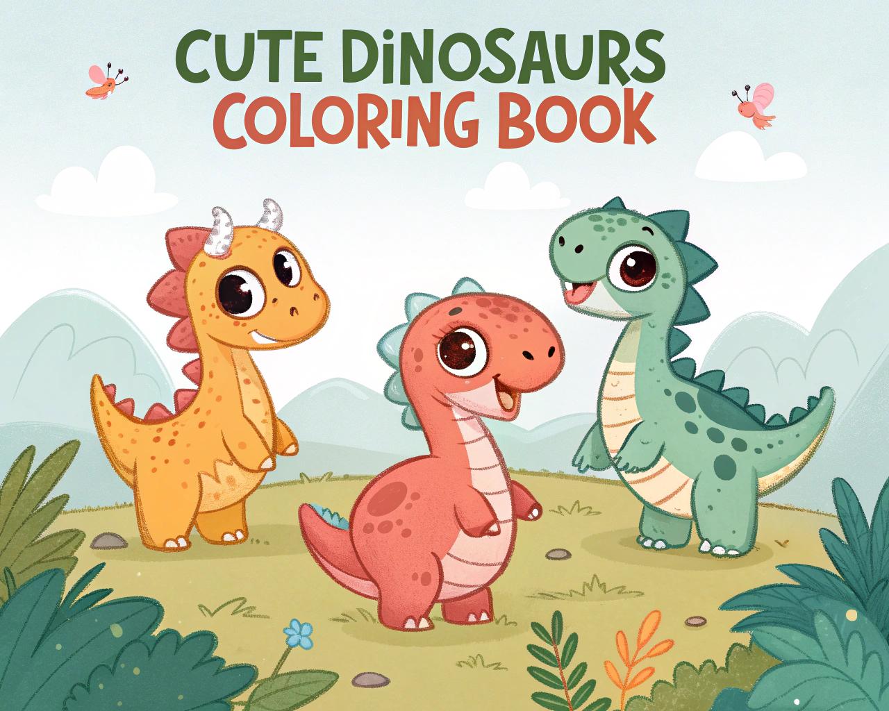 Cute Dinosaurs Coloring Book for Kids – 20 Printable A4 Pages – Adorable and Fun Dinosaur Illustrations – Digital PDF Download