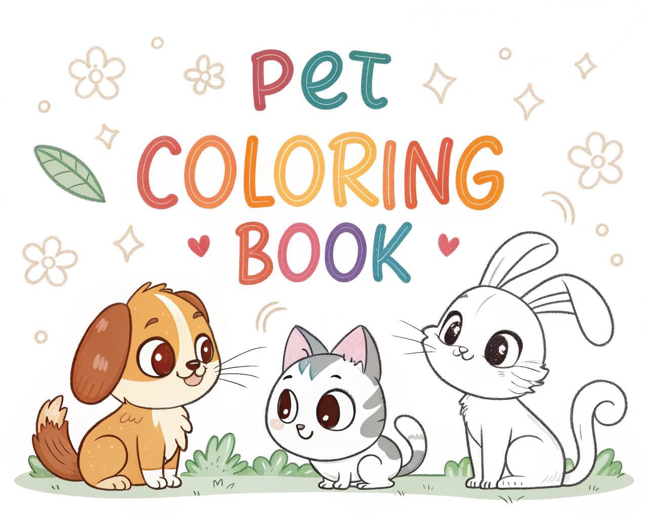 Pet Coloring Book for Kids – 20 Printable A4 Pages – Cute and Fun Pet Animal Illustrations – Digital PDF Download
