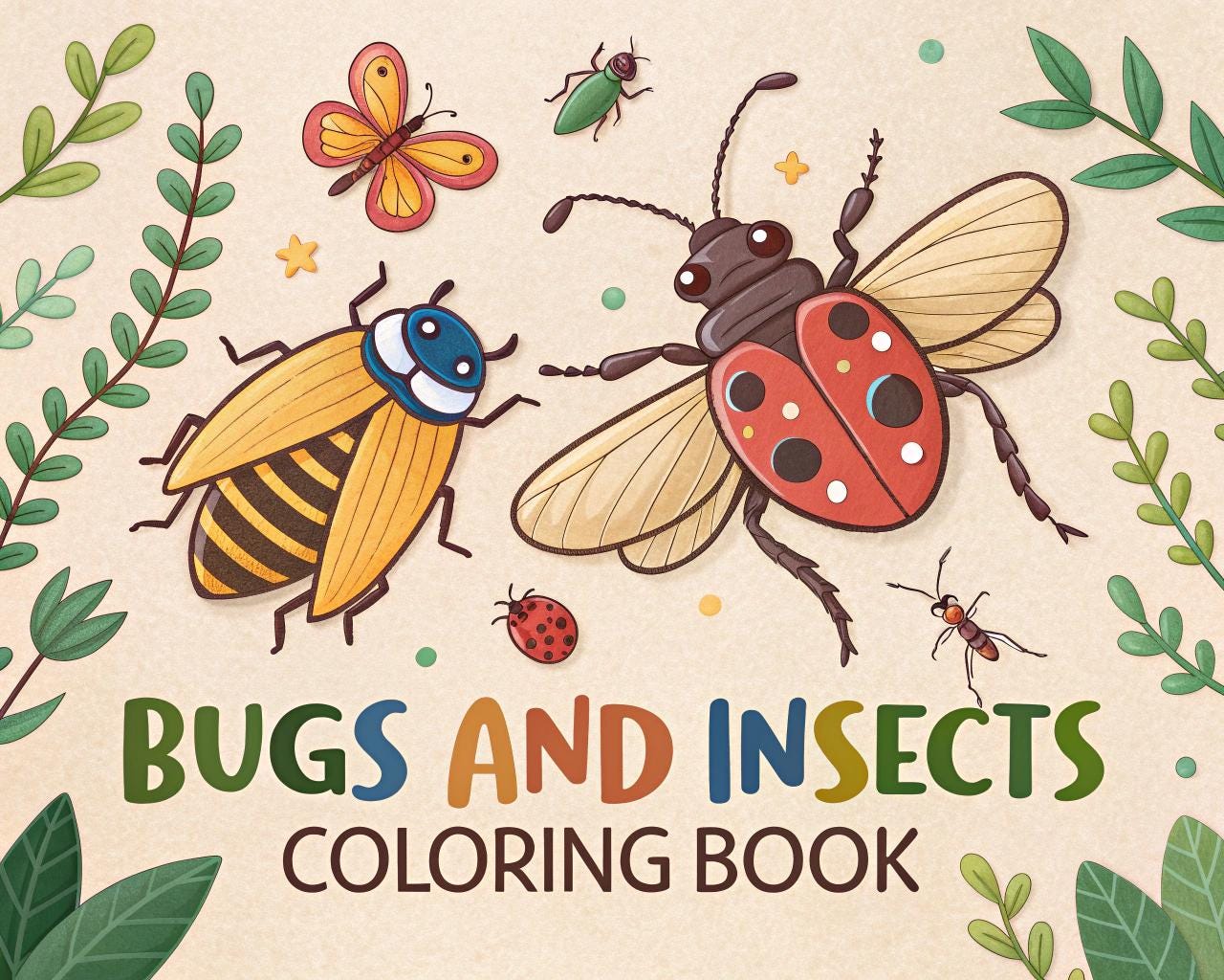 Bugs and Insects Coloring Book for Kids – 20 Printable A4 Pages – Fun and Educational Insect Illustrations – Digital PDF Download