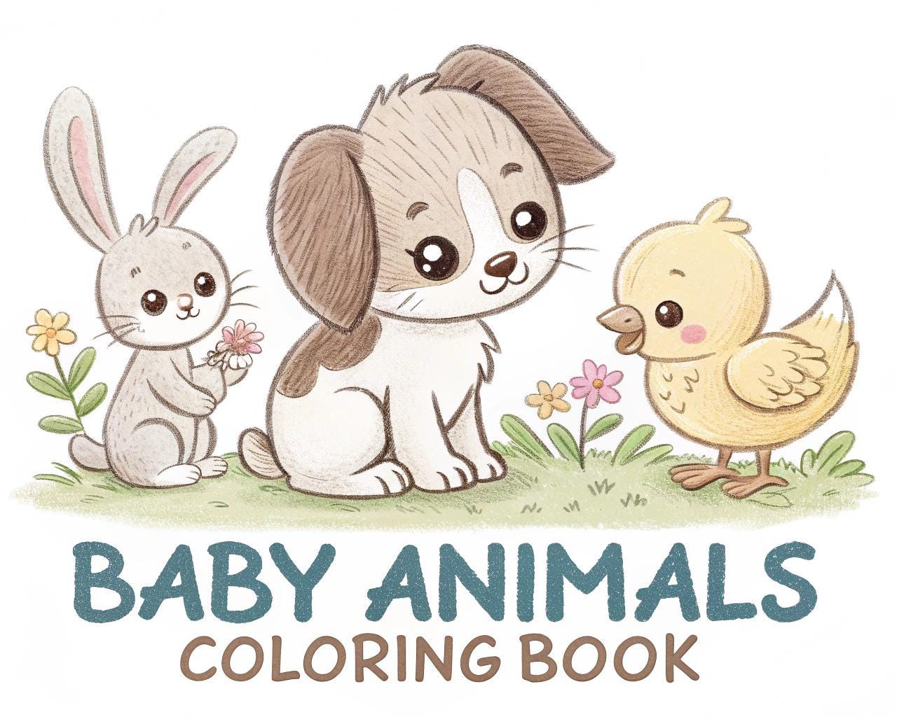 Baby Animals Coloring Book for Kids – 20 Printable A4 Pages – Adorable and Cute Baby Animal Illustrations – Digital PDF Download