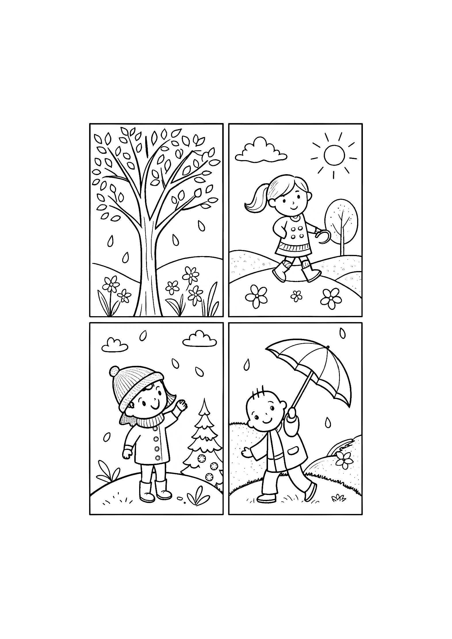 Seasons of the Year Coloring Book for Kids – 20 Printable A4 Pages – Fun and Educational Seasonal Illustrations – Digital PDF Download