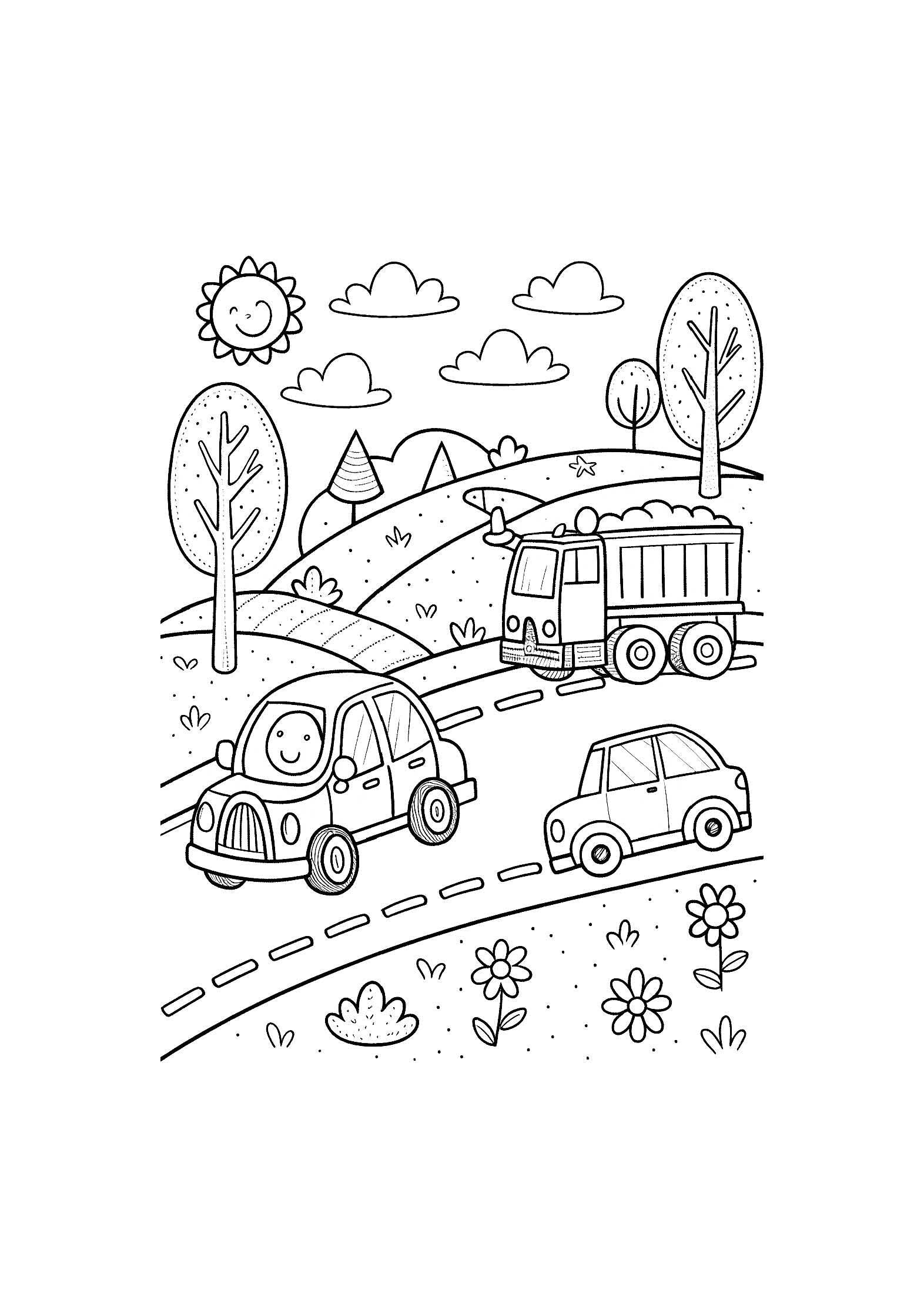 Cars and Trucks Coloring Book for Kids – 20 Printable A4 Pages – Fun and Detailed Vehicle Illustrations – Digital PDF Download