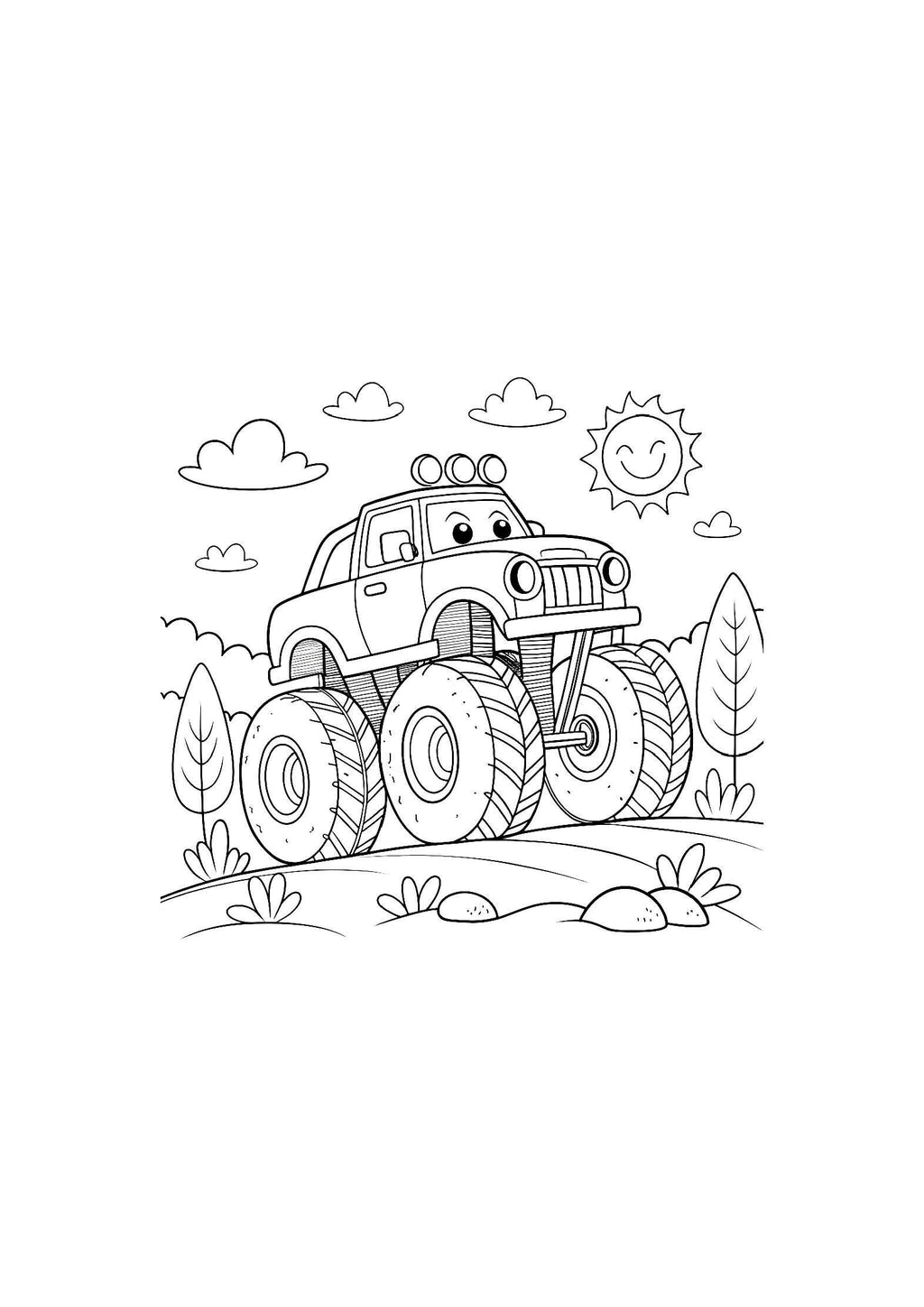 Monster Trucks Coloring Book for Kids – 20 Printable A4 Pages – Big and Bold Truck Illustrations – Digital PDF Download