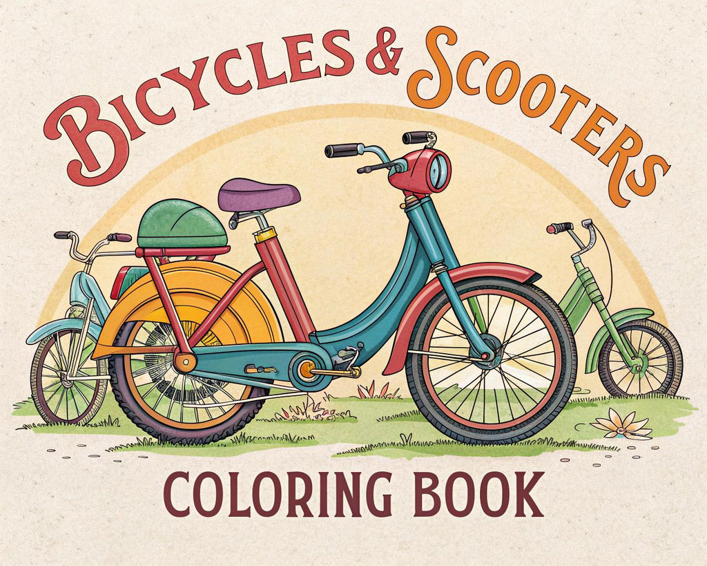 Bicycles & Scooters Coloring Book for Kids – 20 Printable A4 Pages – Fun and Detailed Ride Illustrations – Digital PDF Download