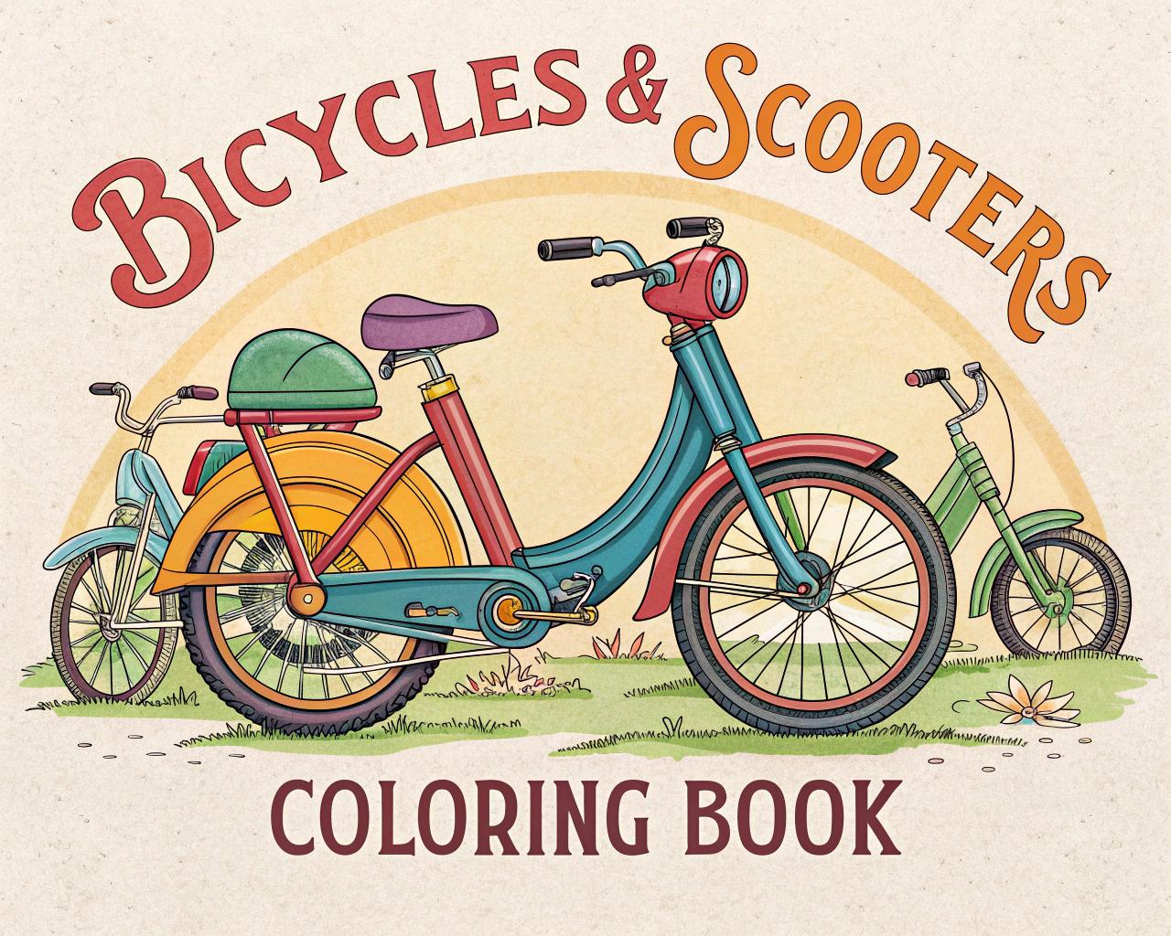 Bicycles & Scooters Coloring Book for Kids – 20 Printable A4 Pages – Fun and Detailed Ride Illustrations – Digital PDF Download