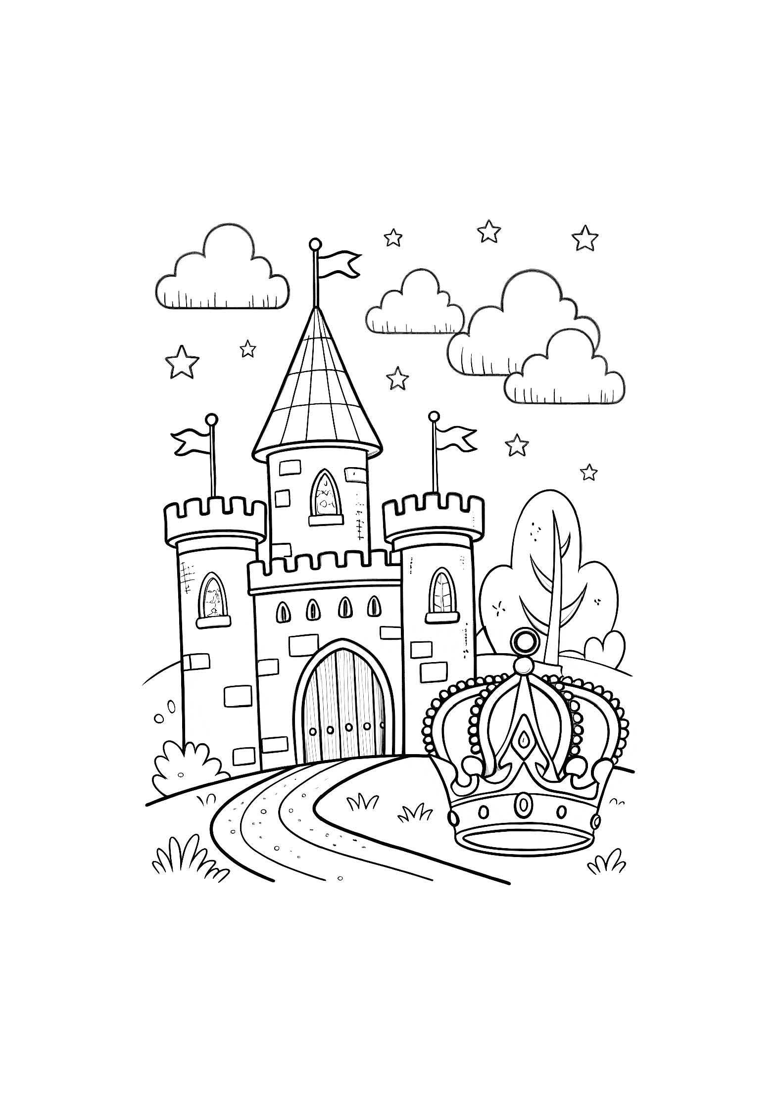 Castles and Crowns Coloring Book for Kids – 20 Printable A4 Pages – Magical Castle and Royal Crown Illustrations – Digital PDF Download