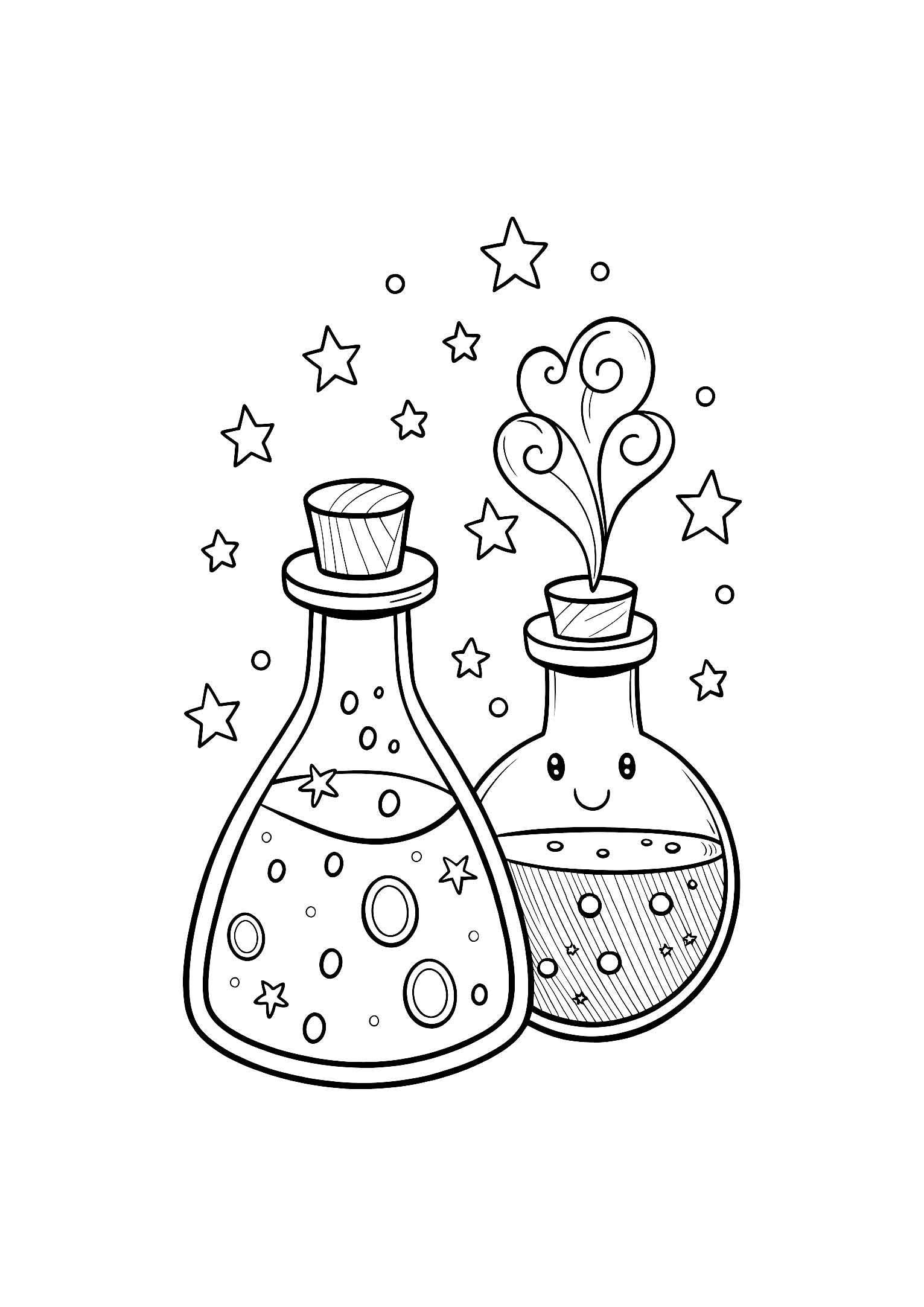 Magic Potions Coloring Book for Kids – 20 Printable A4 Pages – Enchanting and Whimsical Potion Illustrations – Digital PDF Download