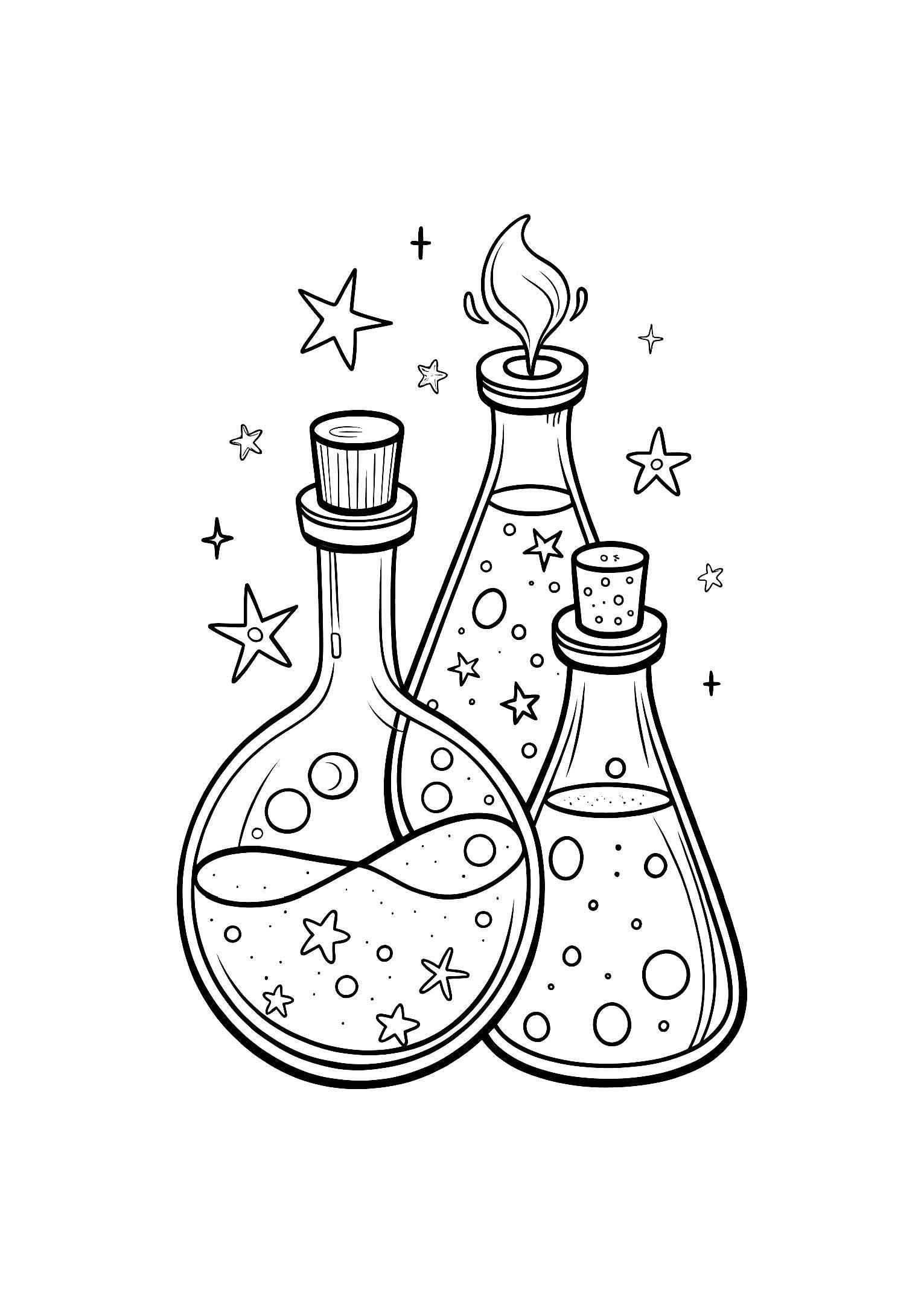 Magic Potions Coloring Book for Kids – 20 Printable A4 Pages – Enchanting and Whimsical Potion Illustrations – Digital PDF Download