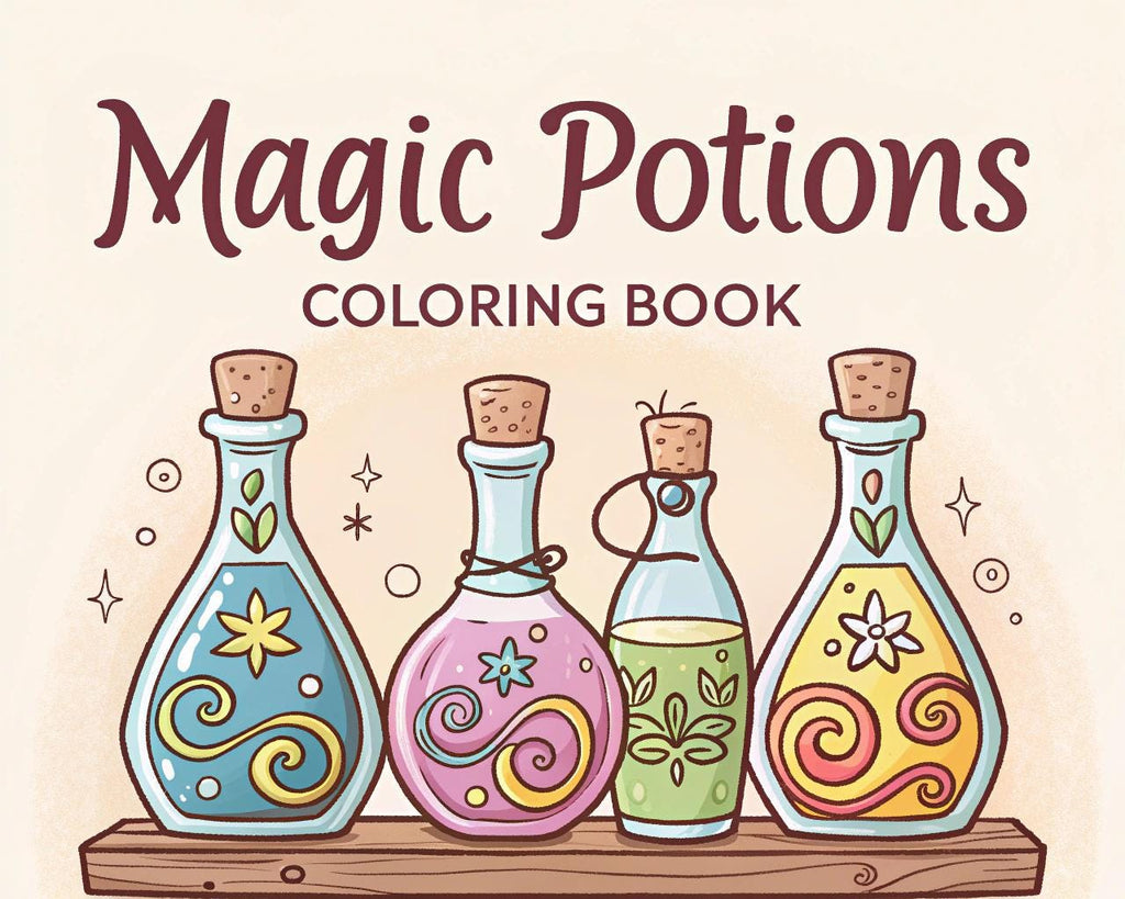 Magic Potions Coloring Book for Kids – 20 Printable A4 Pages – Enchanting and Whimsical Potion Illustrations – Digital PDF Download