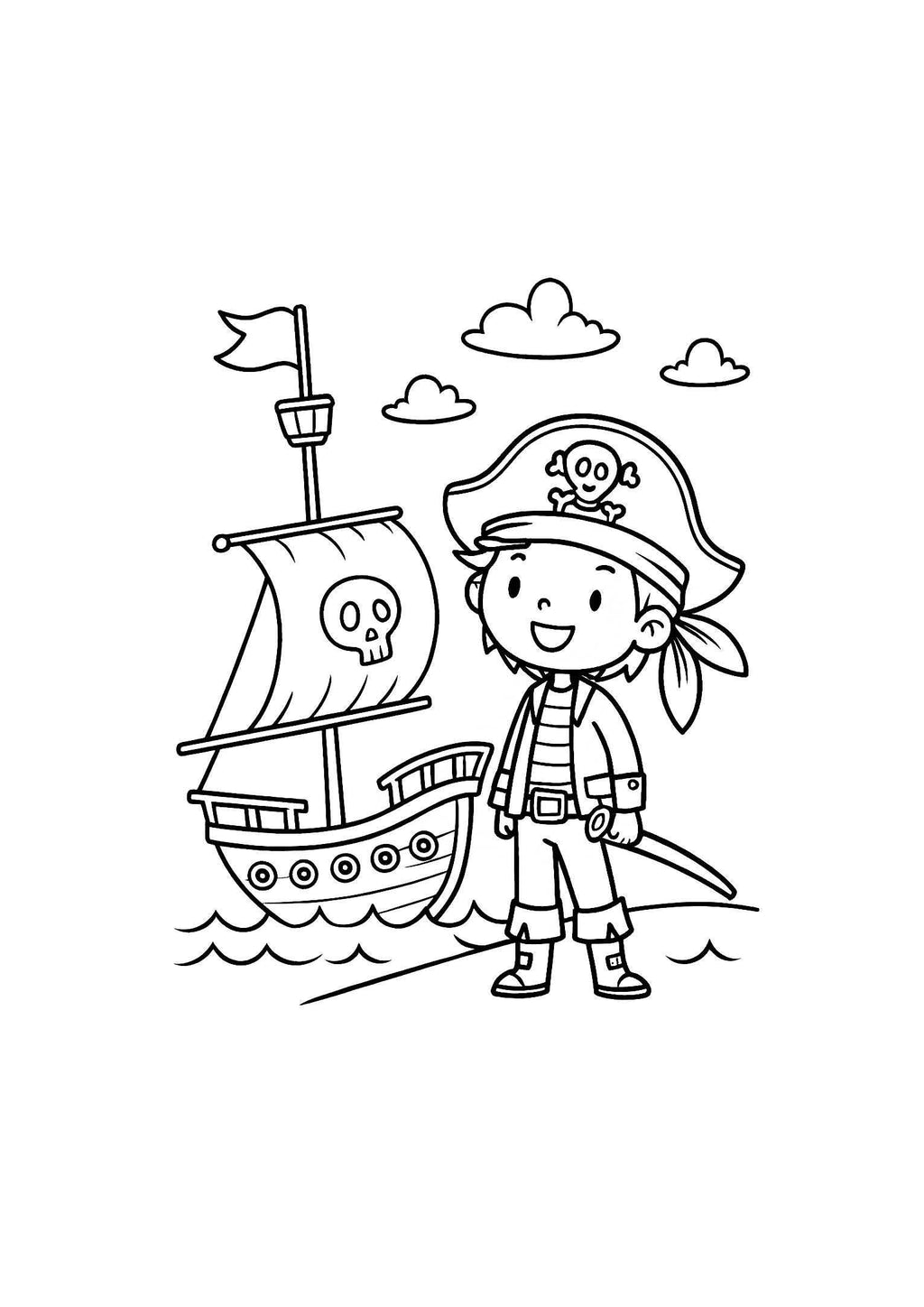 Pirate Adventures Coloring Book for Kids – 20 Printable A4 Pages – Exciting and Fun Pirate-Themed Illustrations – Digital PDF Download