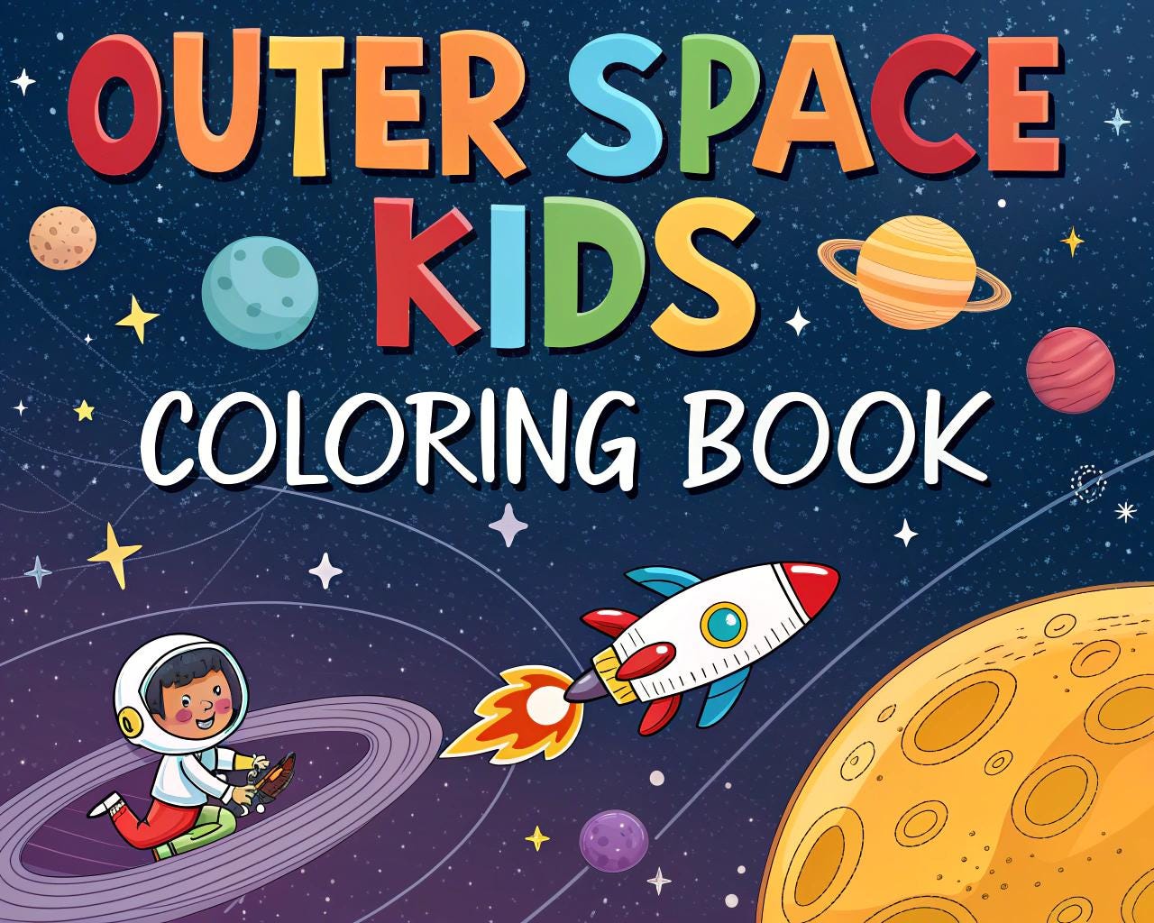 Outer Space Kids Coloring Book – 20 Printable A4 Pages – Fun and Educational Space-Themed Illustrations – Digital PDF Download