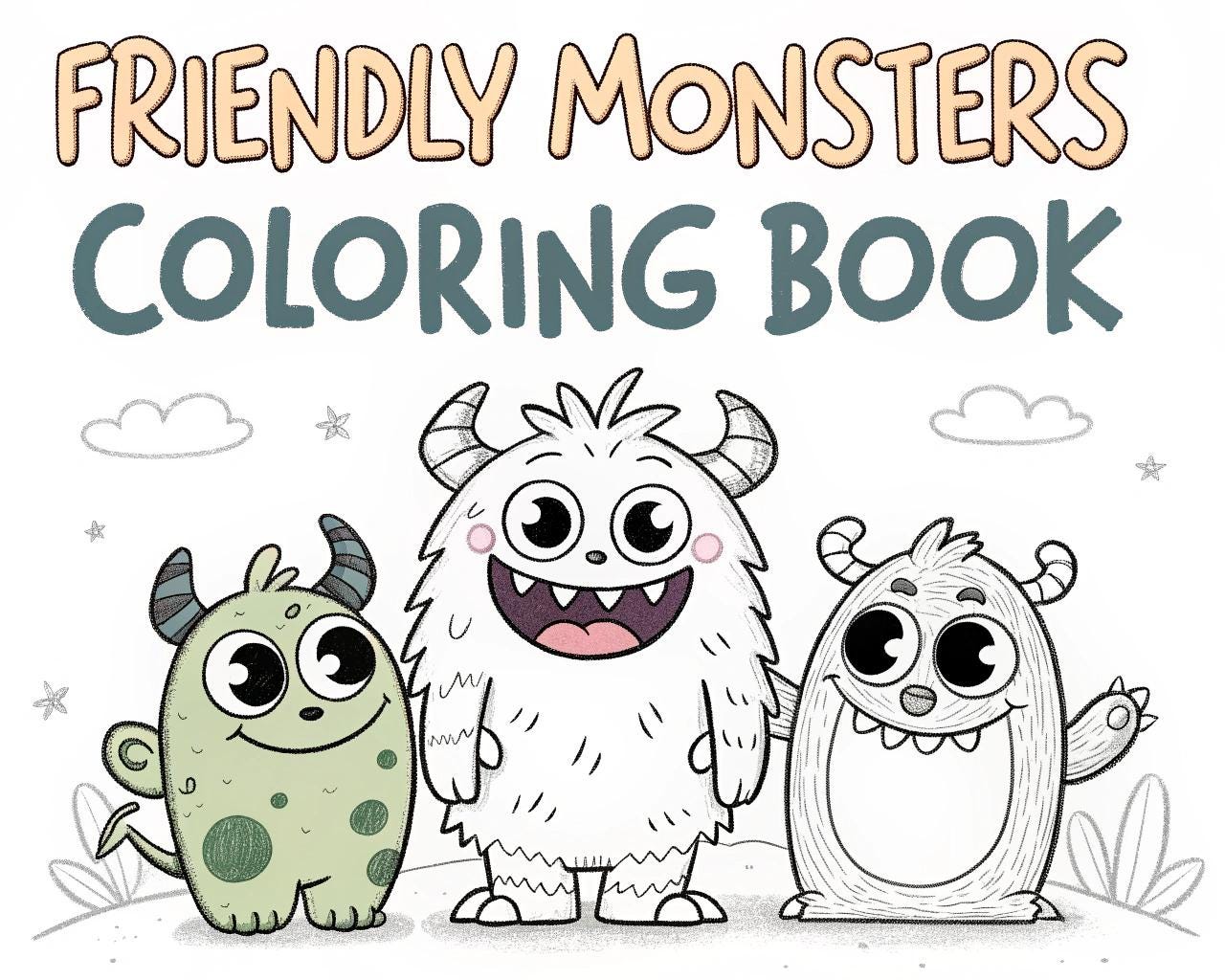 Friendly Monsters Coloring Book for Kids – 20 Printable A4 Pages – Cute and Playful Monster Illustrations – Digital PDF Download