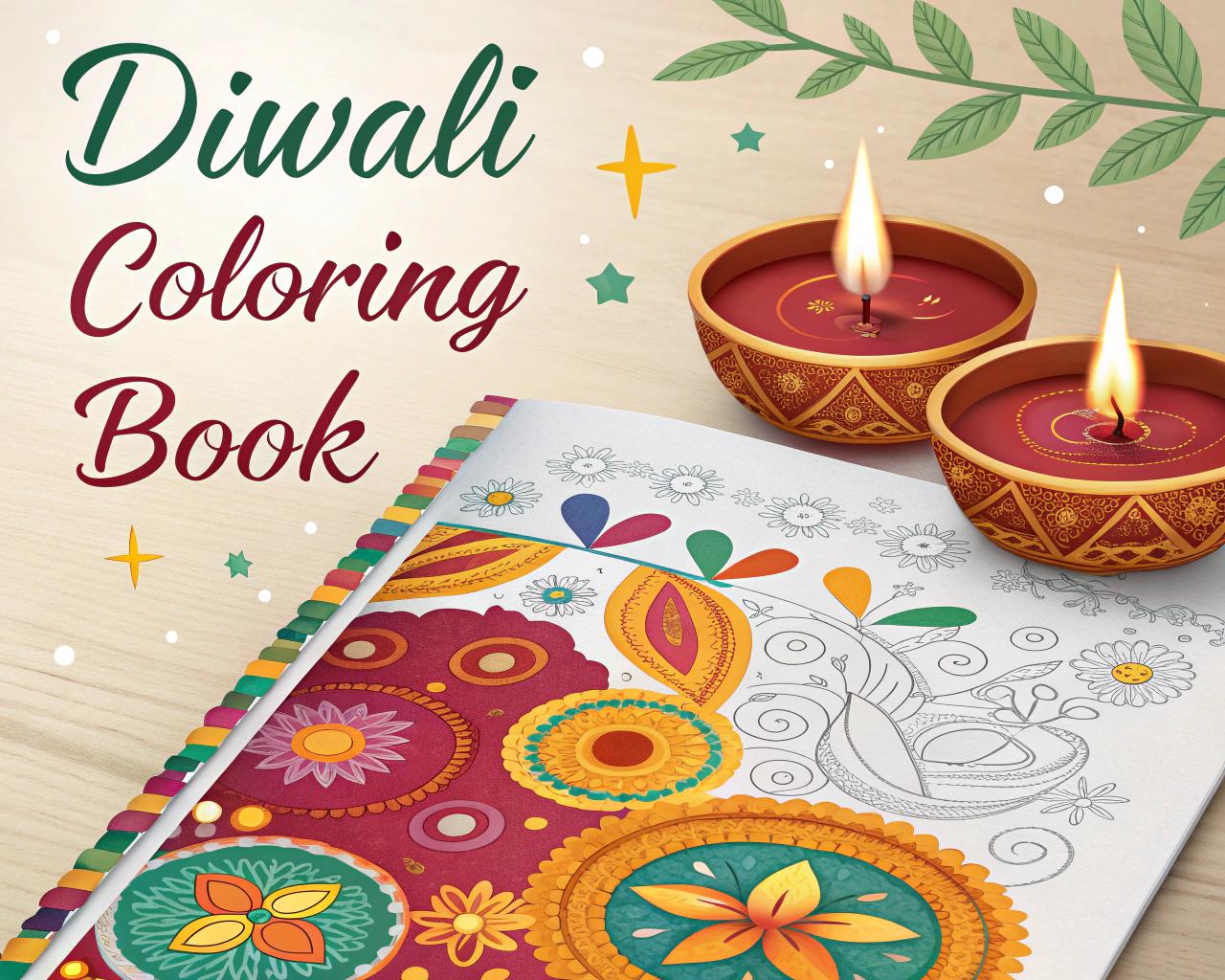 Diwali Coloring Book for Children – 20 Printable A4 Pages | Digital PDF Download