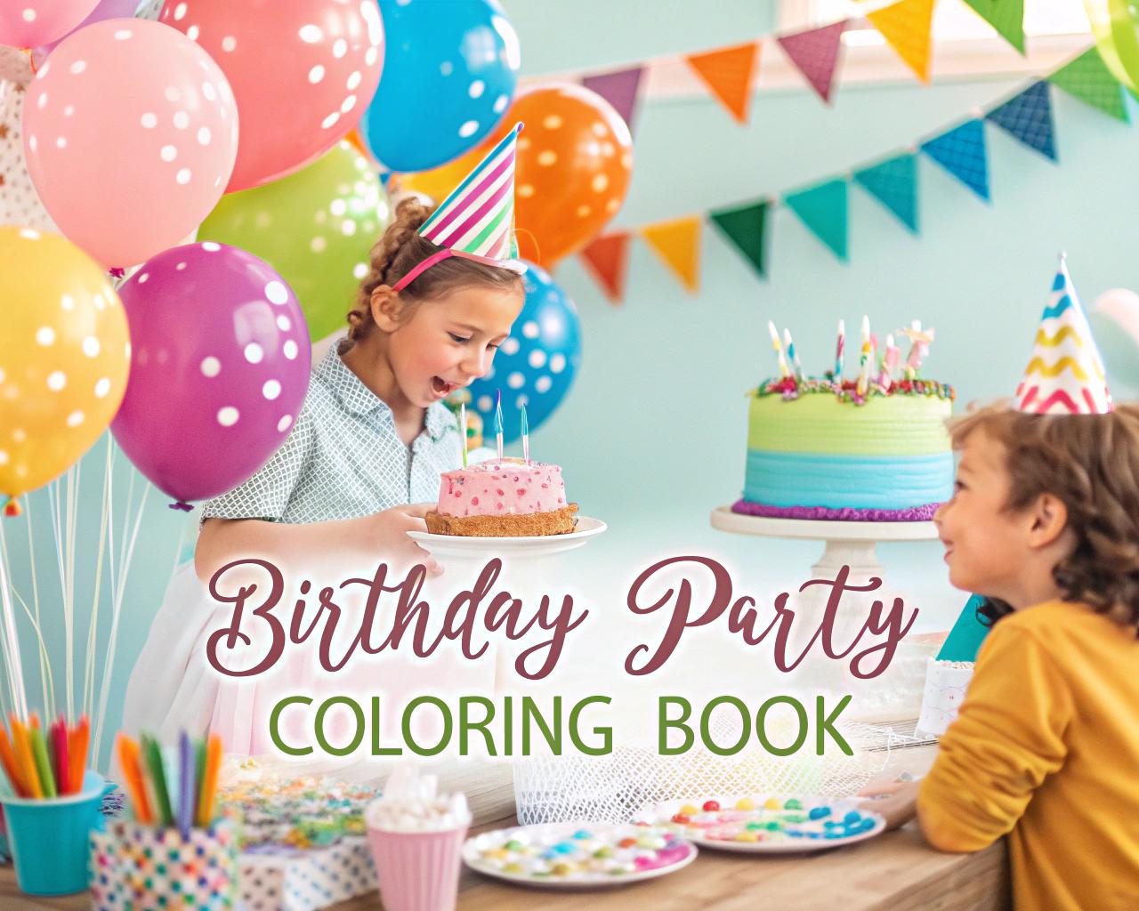 Birthday Party Coloring Book for Kids – 20 Printable A4 Pages | Digital PDF Download