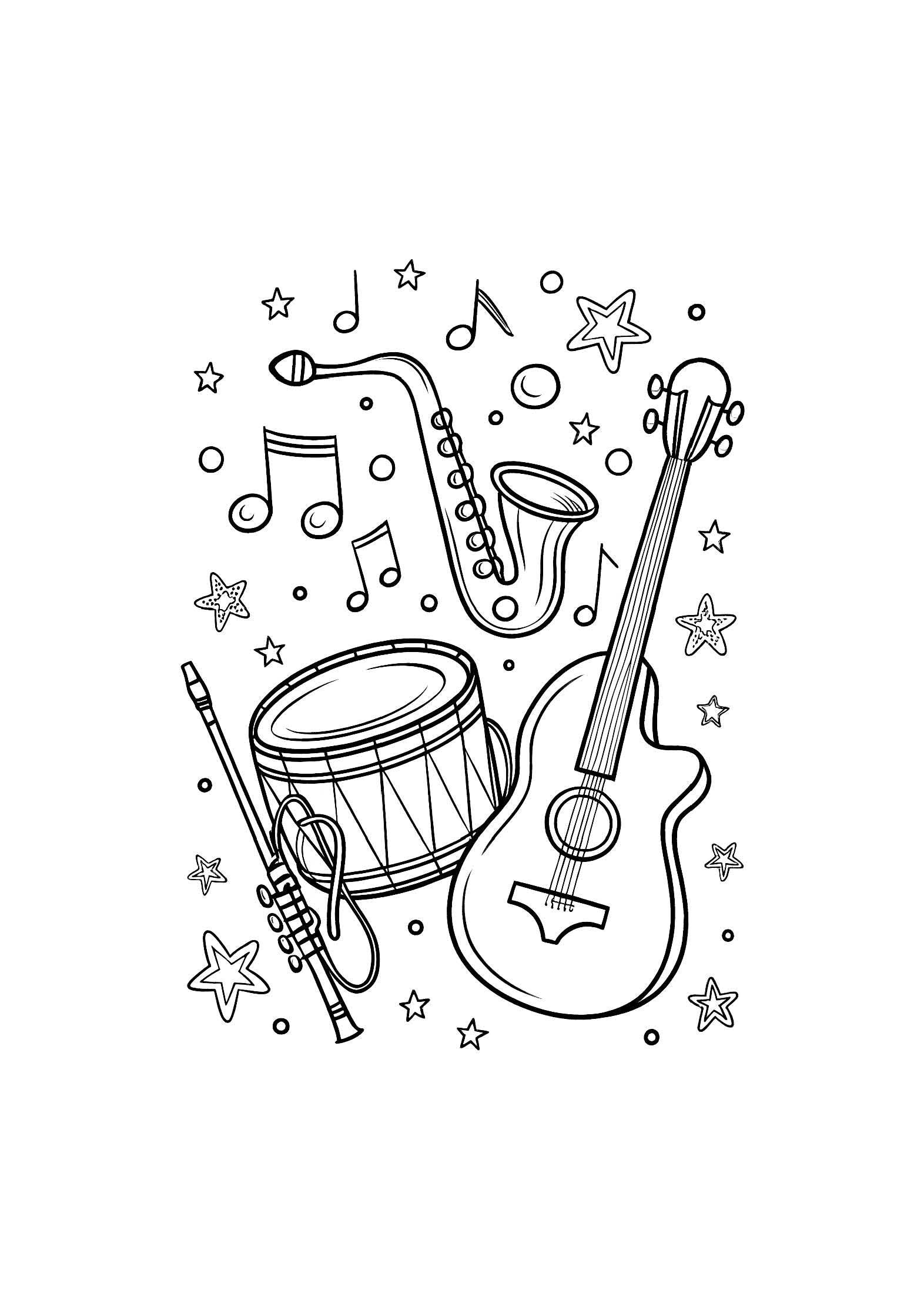 Musical Instruments Coloring Book for Kids – 20 Printable A4 Pages | Digital PDF Download