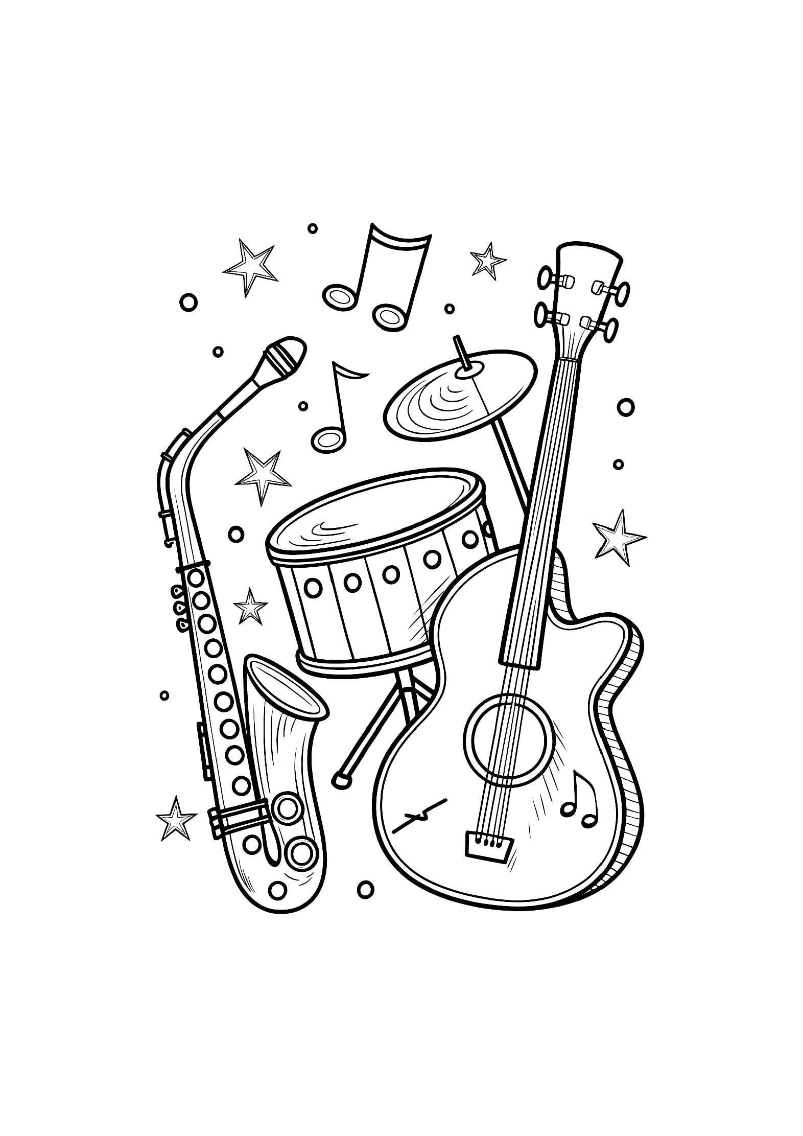 Musical Instruments Coloring Book for Kids – 20 Printable A4 Pages | Digital PDF Download