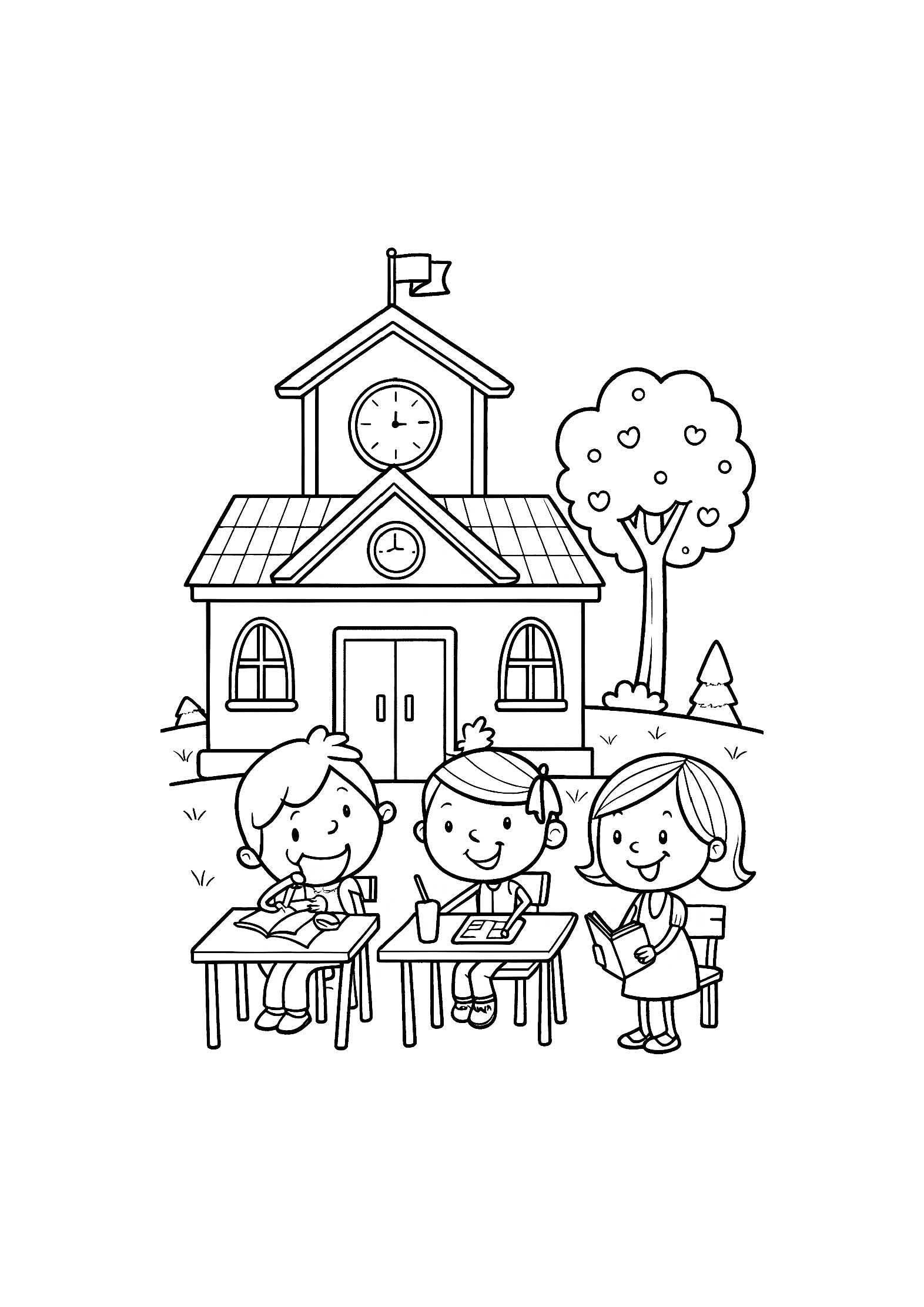 School Time Coloring Book for Kids – 20 Printable A4 Pages | Digital PDF Download