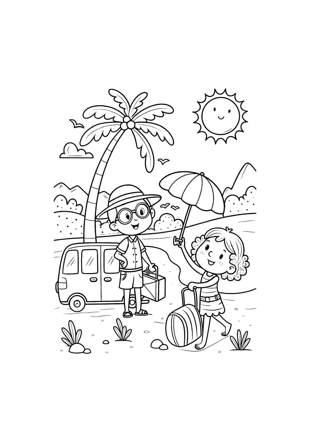 Summer Vacation Coloring Book – 20 Printable A4 Pages | Digital PDF Download