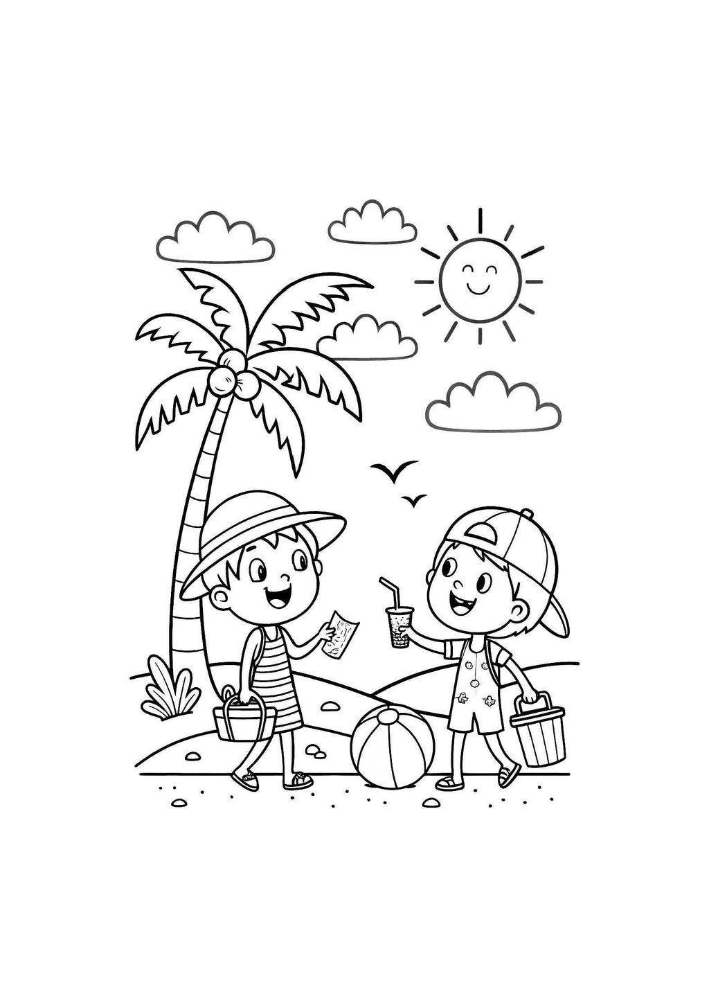 Summer Vacation Coloring Book – 20 Printable A4 Pages | Digital PDF Download