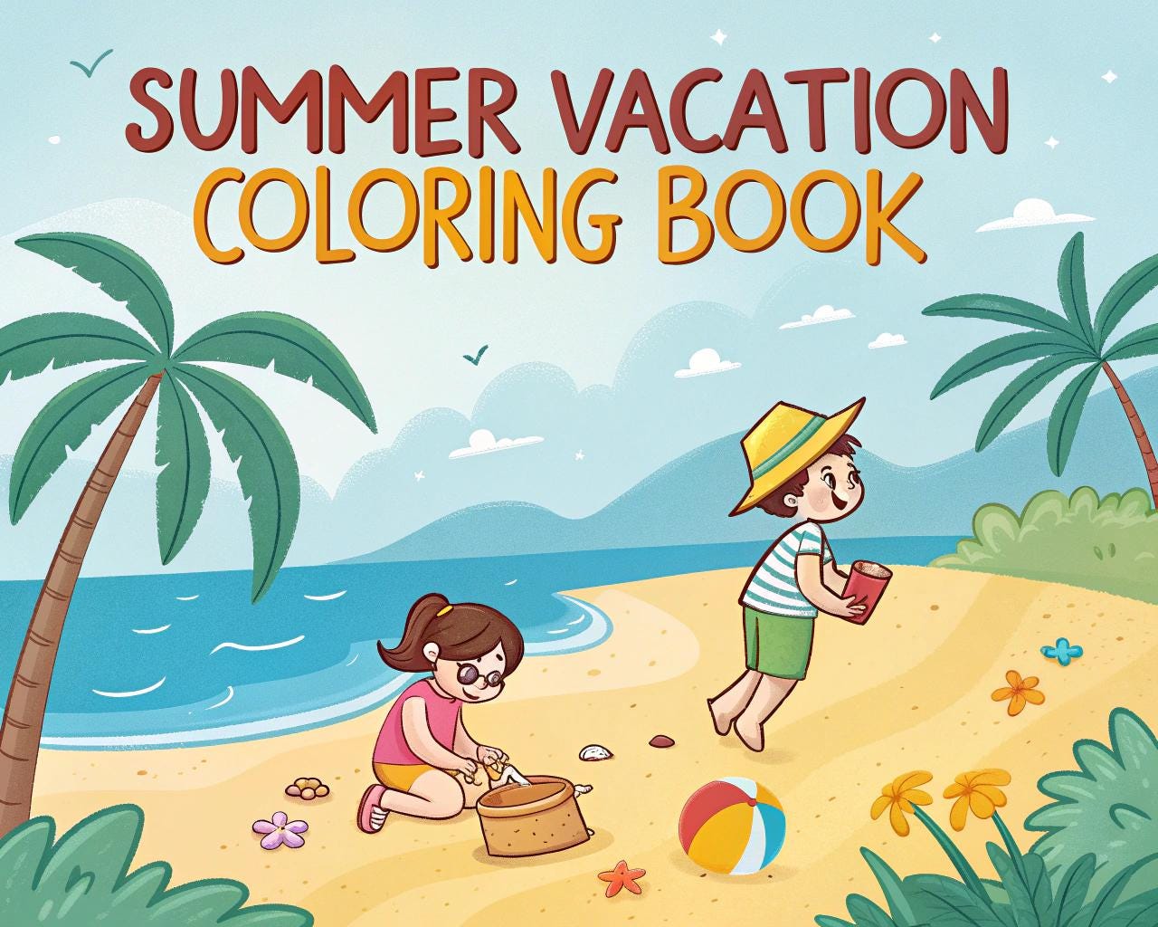 Summer Vacation Coloring Book – 20 Printable A4 Pages | Digital PDF Download