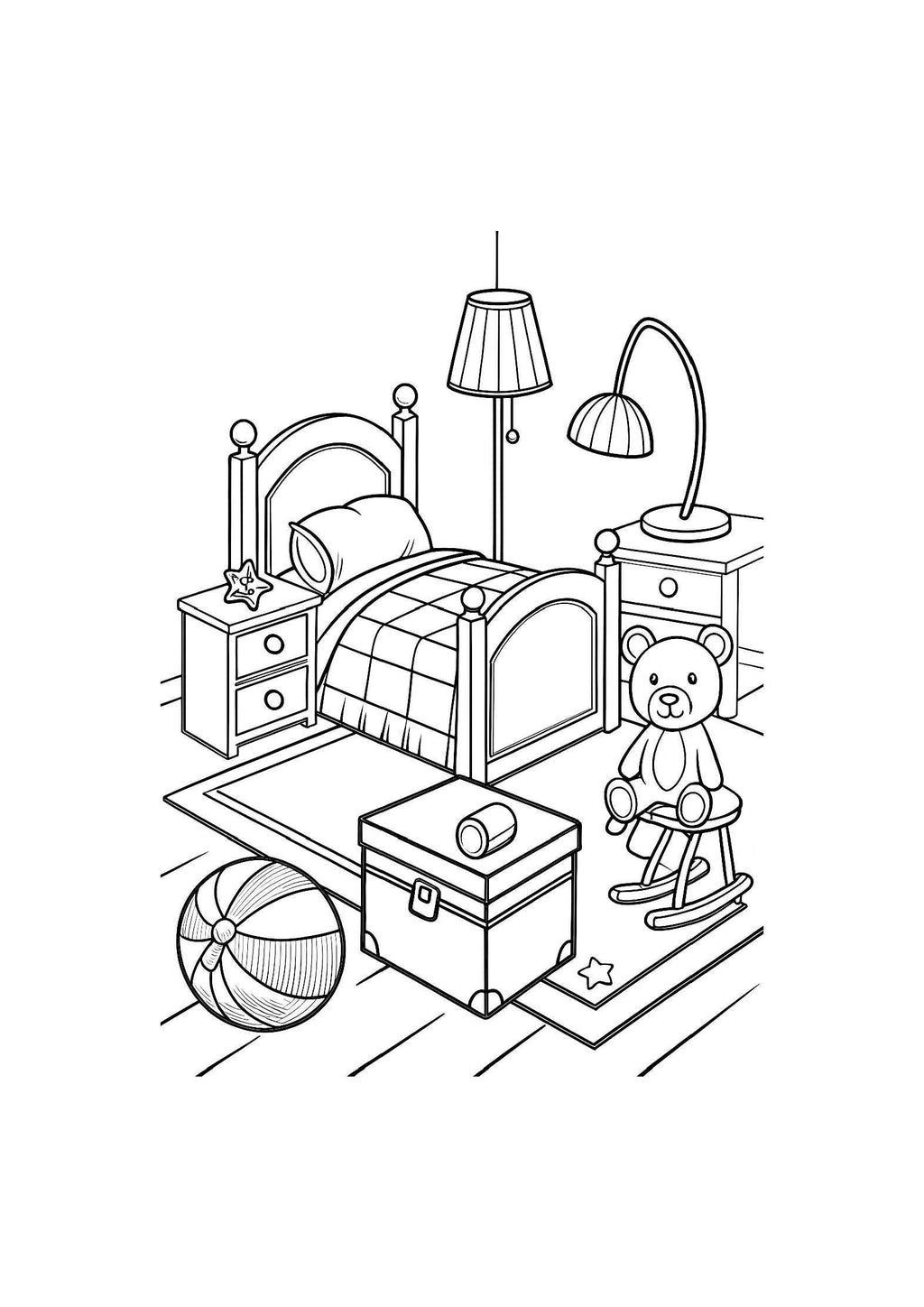 Things in My Room Coloring Book – 20 Printable A4 Pages | Digital PDF Download