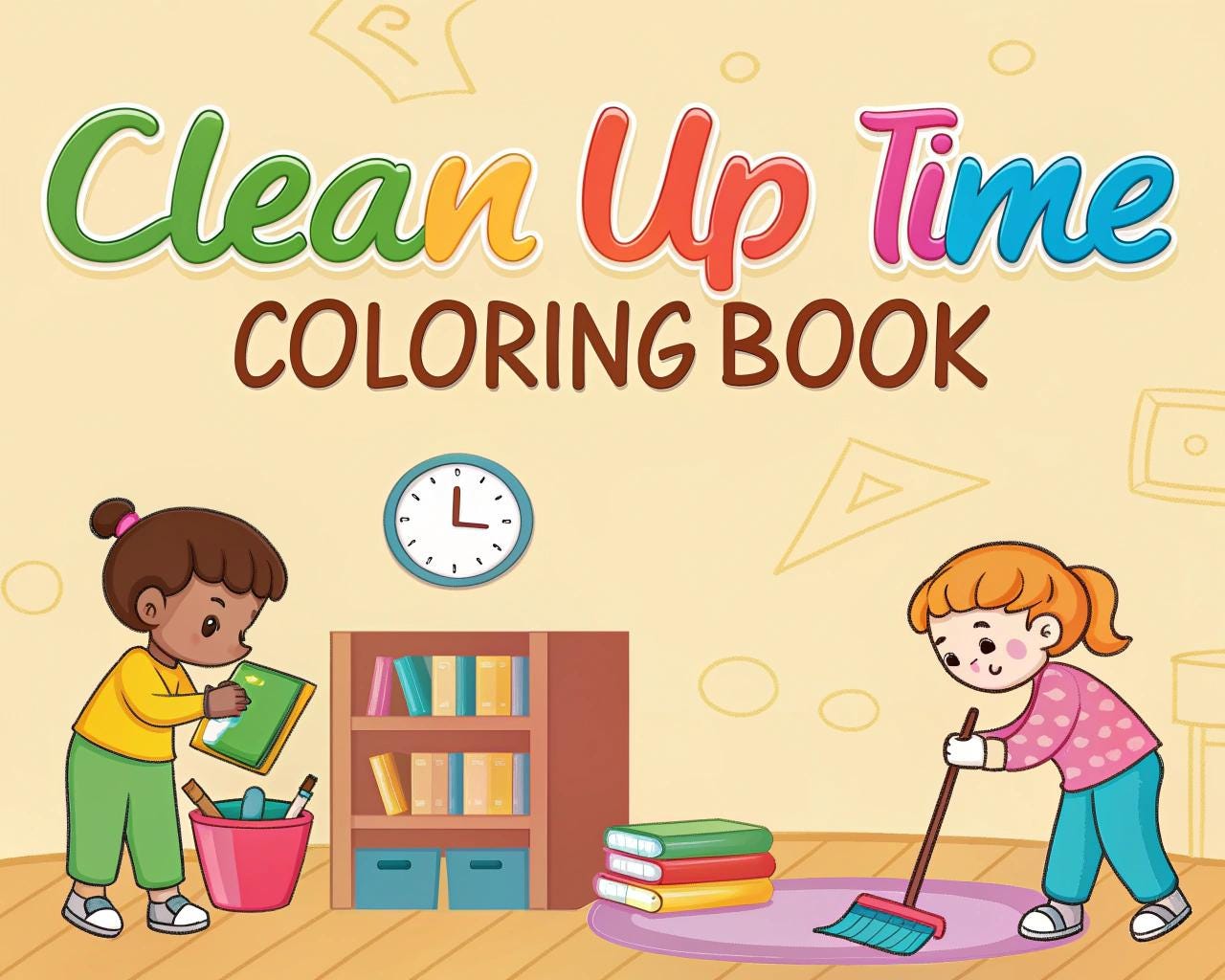 Clean Up Time Coloring Book for Kids – 20 Printable A4 Pages – Fun and Educational Cleaning Illustrations – Digital PDF Download