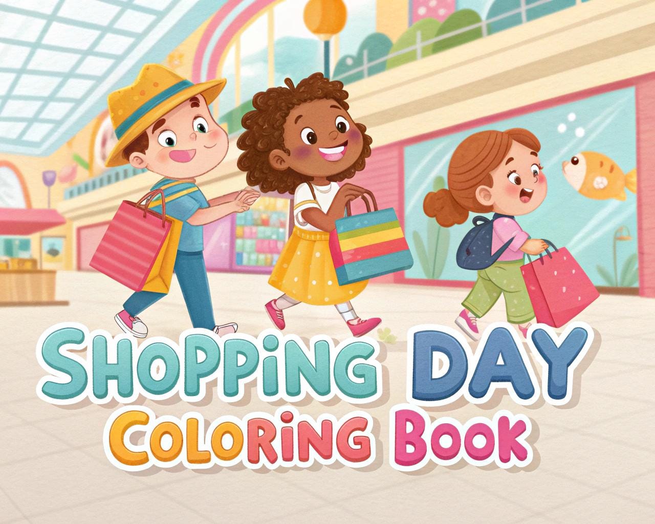 Shopping Day Coloring Book for Kids – 20 Printable A4 Pages – Fun and Educational Shopping Illustrations – Digital PDF Download
