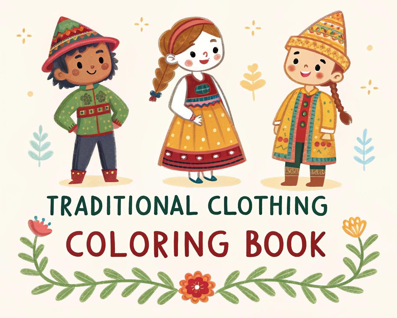 Traditional Clothing Coloring Book for Kids – 20 Printable A4 Pages – Cultural Dress from Around the World – Digital PDF Download