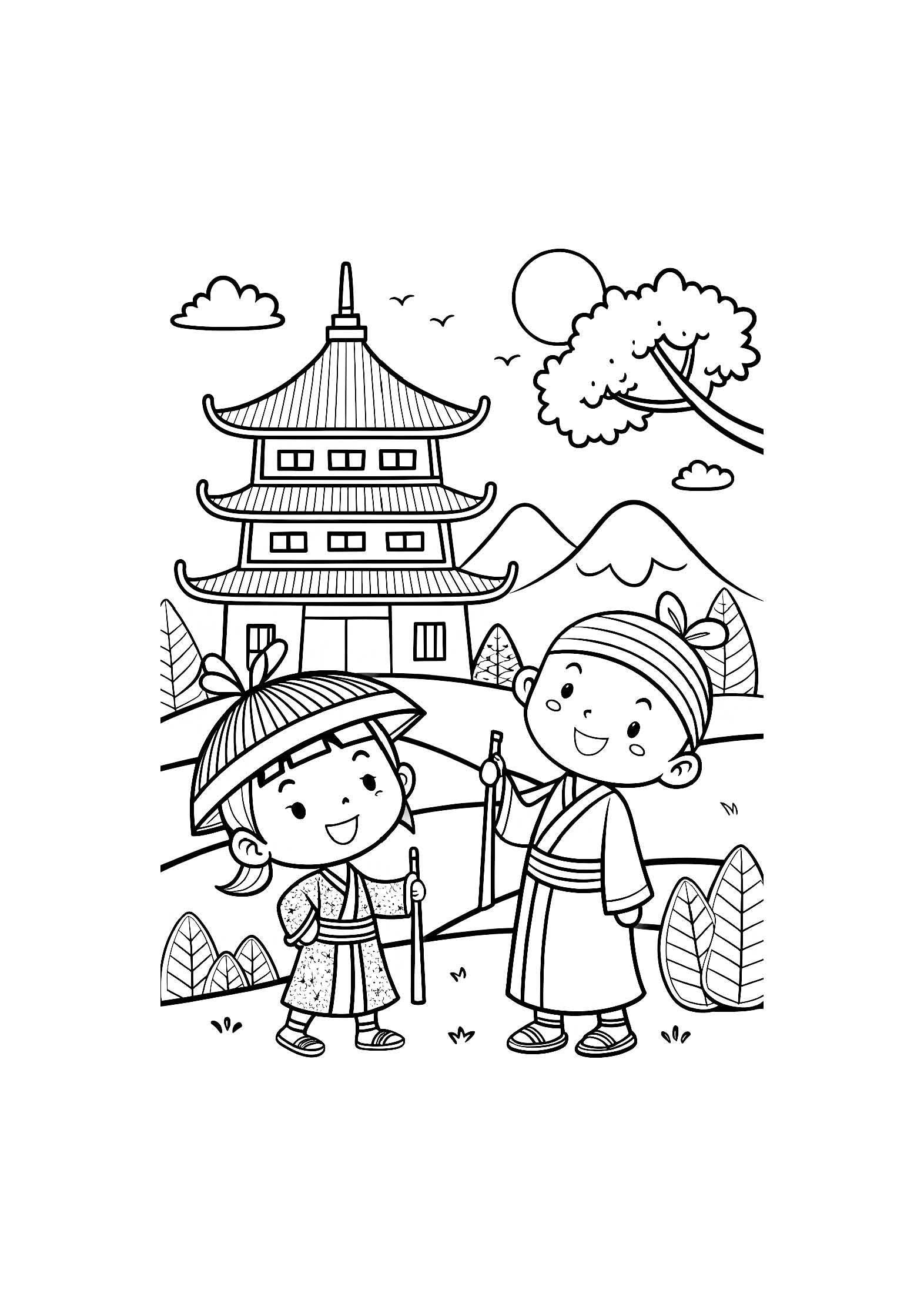 Asian Adventures Coloring Book for Kids – 20 Printable A4 Pages – Explore Asian Landscapes and Traditions – Digital PDF Download