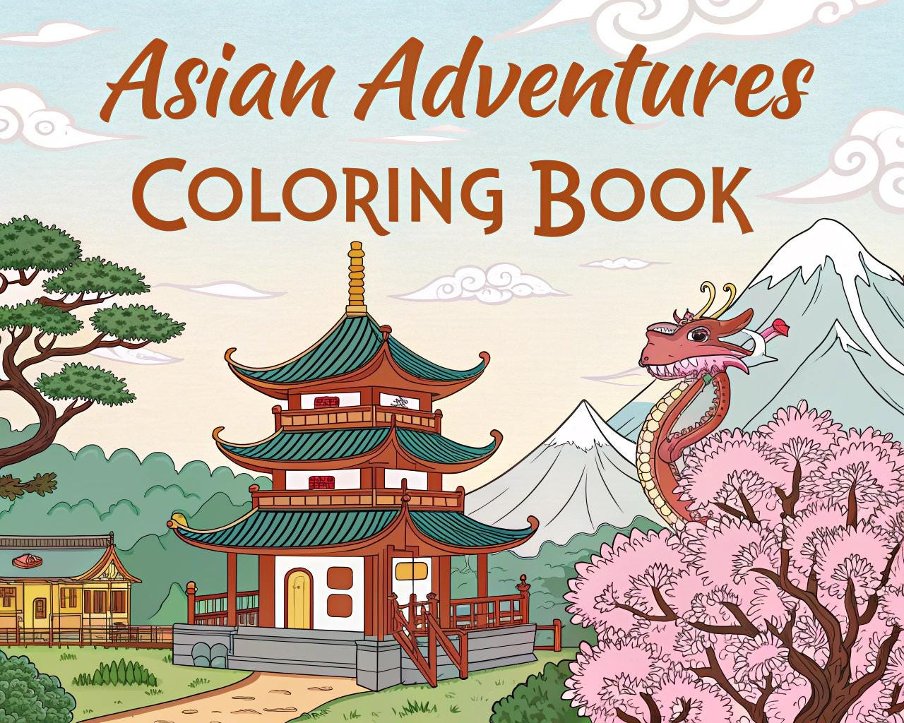 Asian Adventures Coloring Book for Kids – 20 Printable A4 Pages – Explore Asian Landscapes and Traditions – Digital PDF Download