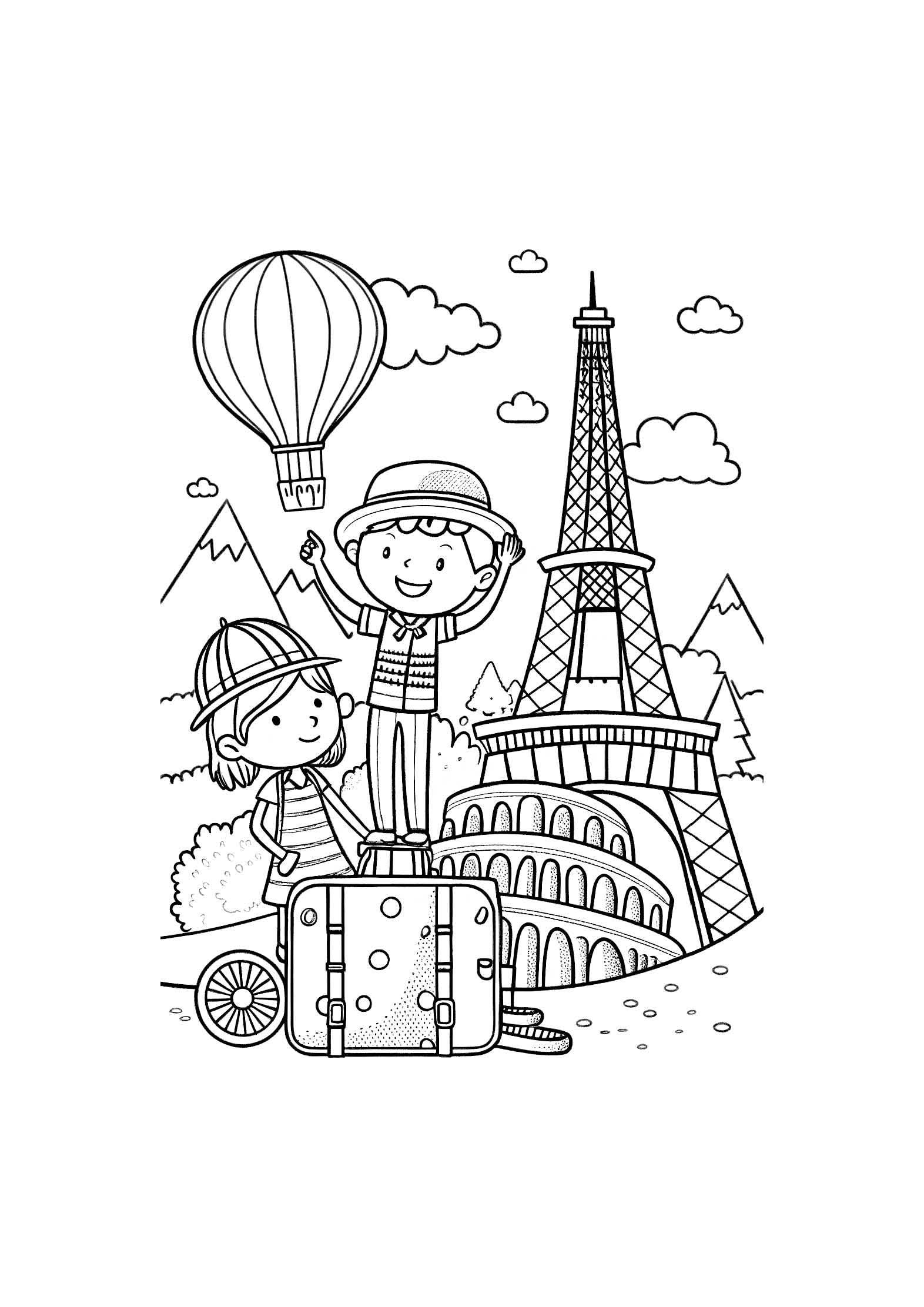 Landmarks & Travel Coloring Book for Kids – 20 Printable A4 Pages – Famous Places Around the World – Digital PDF Download