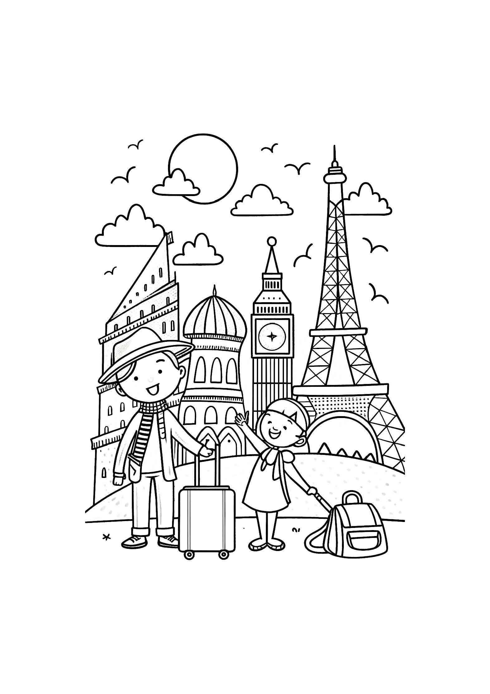 Landmarks & Travel Coloring Book for Kids – 20 Printable A4 Pages – Famous Places Around the World – Digital PDF Download