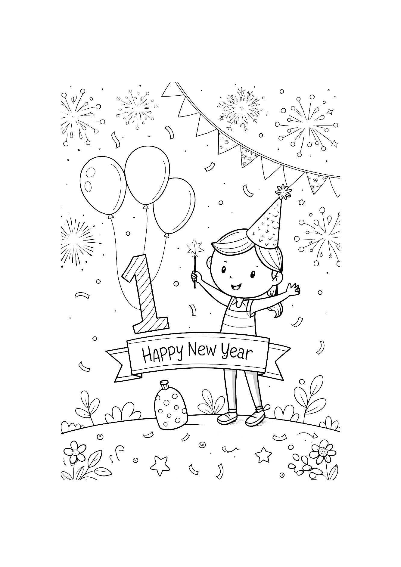 New Year Celebrations Coloring Book – 20 Fun Holiday Pages for Kids & Adults | Printable Festive Activity | PDF Instant Download