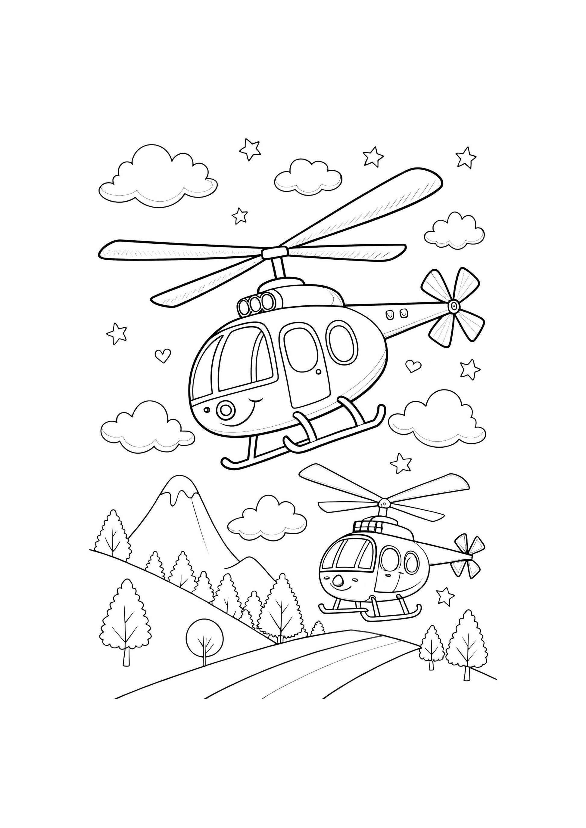 Helicopter Coloring Book for Kids – 20 Printable A4 Pages – Fun and Detailed Helicopter Illustrations – Digital PDF Download