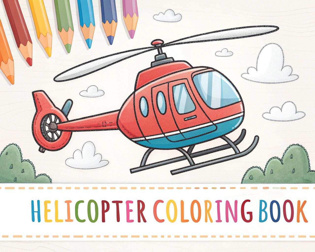 Helicopter Coloring Book for Kids – 20 Printable A4 Pages – Fun and Detailed Helicopter Illustrations – Digital PDF Download