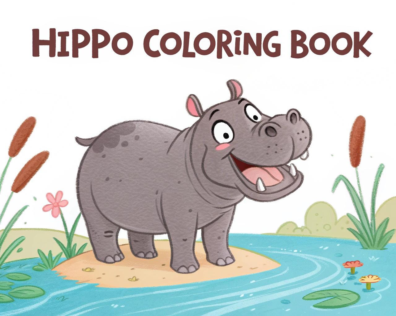 Hippo Coloring Book for Kids – 50 Printable A4 Pages – Cute and Fun Hippo Illustrations – Digital PDF Download