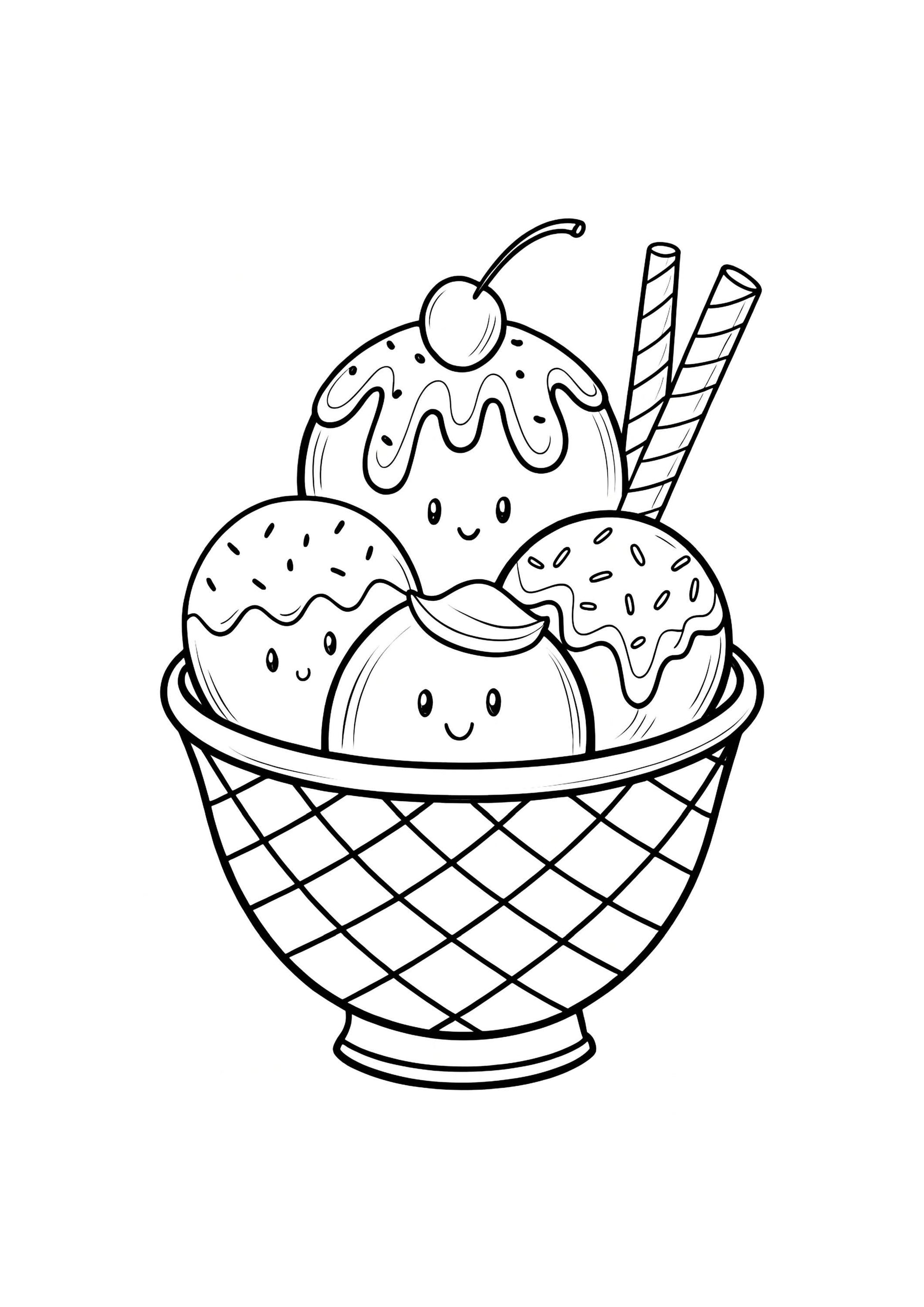 Ice Cream Coloring Book for Kids – 50 Printable A4 Pages – Delicious and Fun Ice Cream Illustrations – Digital PDF Download