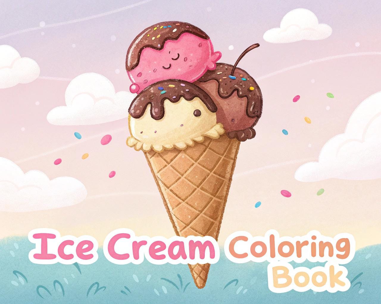 Ice Cream Coloring Book for Kids – 50 Printable A4 Pages – Delicious and Fun Ice Cream Illustrations – Digital PDF Download