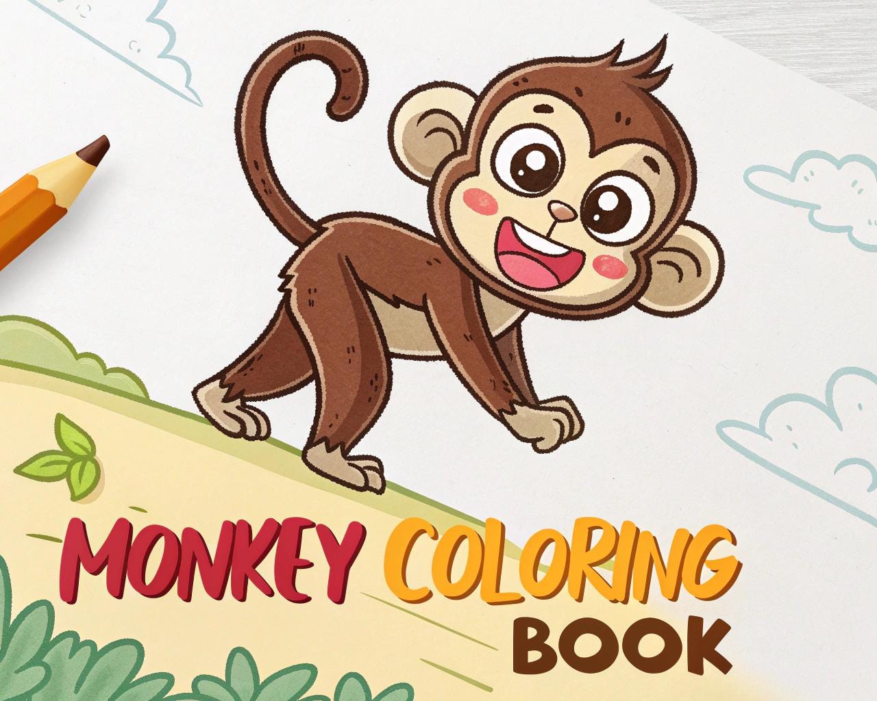 Monkey Coloring Book for Kids – 50 Printable A4 Pages – Playful and Fun Monkey Illustrations – Digital PDF Download