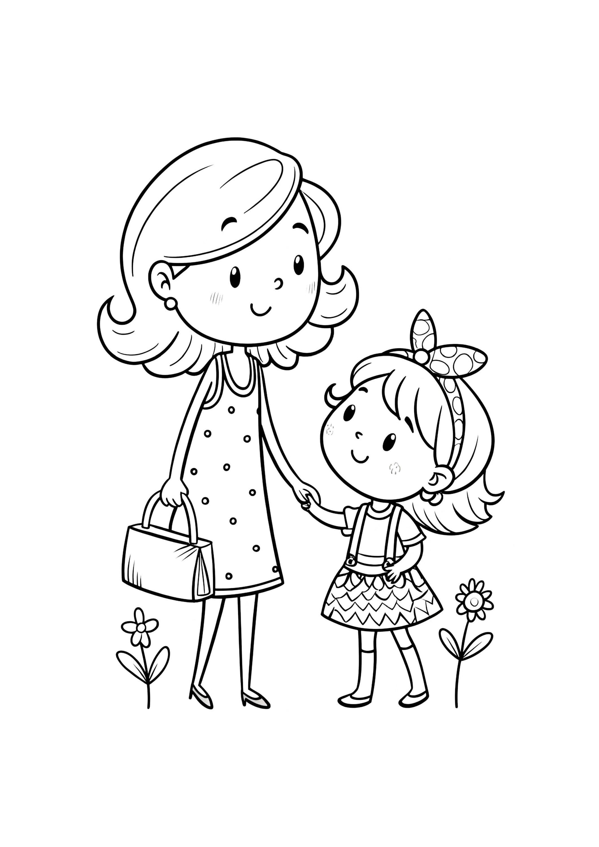 Cute Mother and Daughter Coloring Book – 80 Printable A4 Pages – Heartwarming Family Moments – Digital PDF Download