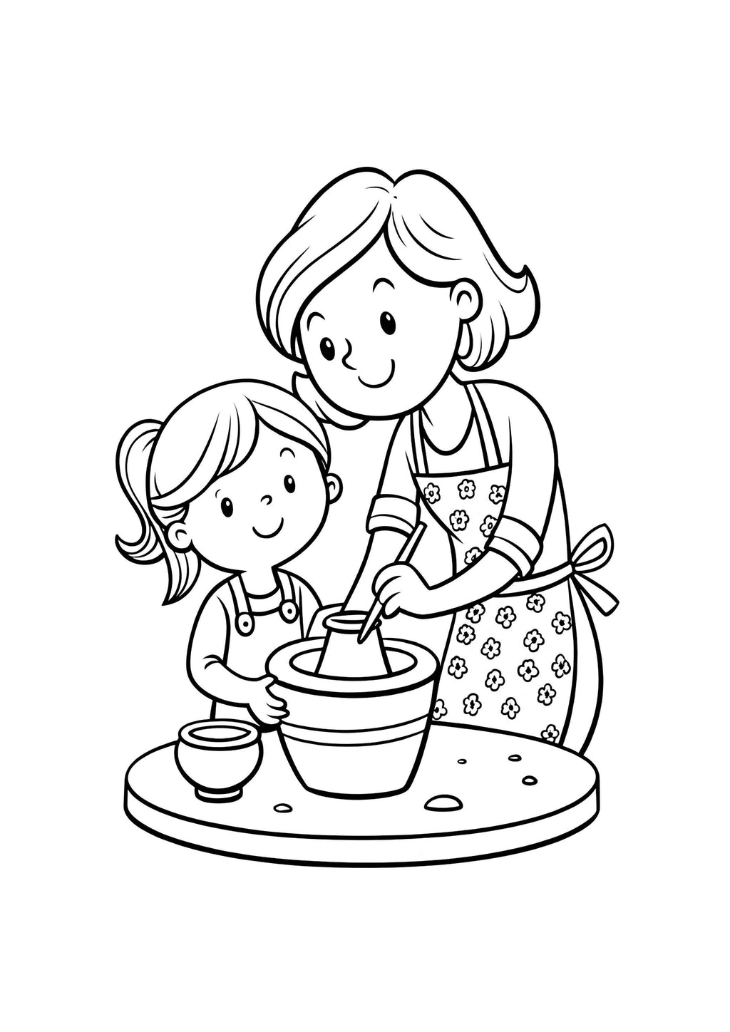 Cute Mother and Daughter Coloring Book – 80 Printable A4 Pages – Heartwarming Family Moments – Digital PDF Download