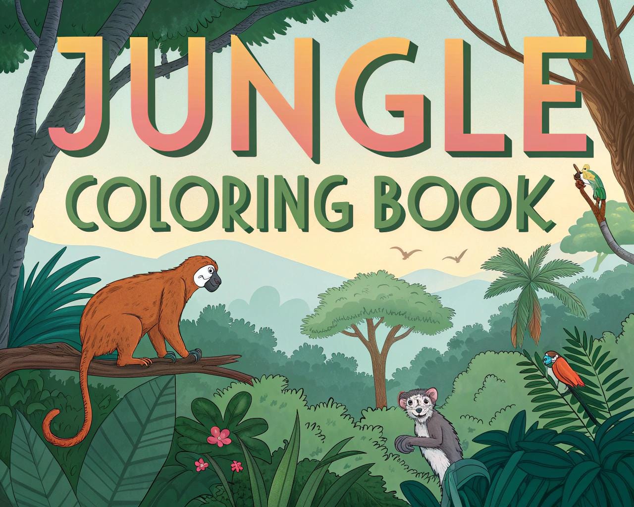Jungle Coloring Book for Kids – 40 Printable A4 Pages – Wild and Fun Jungle Animal Illustrations – Digital PDF Download