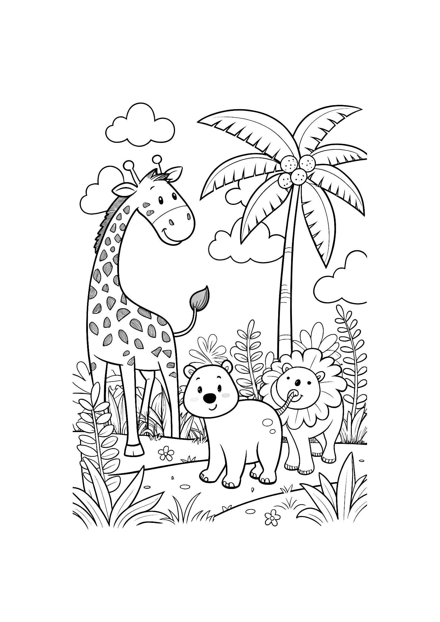 Jungle Animals Coloring Book for Kids – 20 Printable A4 Pages – Fun Jungle Wildlife Illustrations – Digital PDF Download