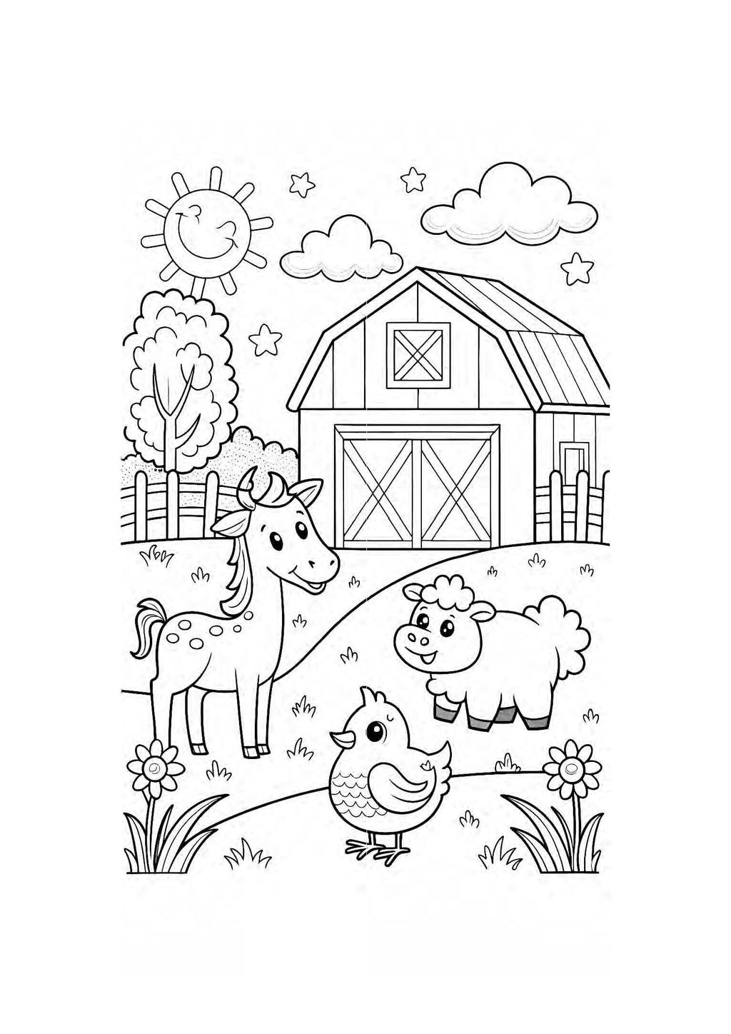 Farm Animals Coloring Book for Kids – 20 Printable A4 Pages – Cute and Fun Farm Animal Illustrations – Digital PDF Download