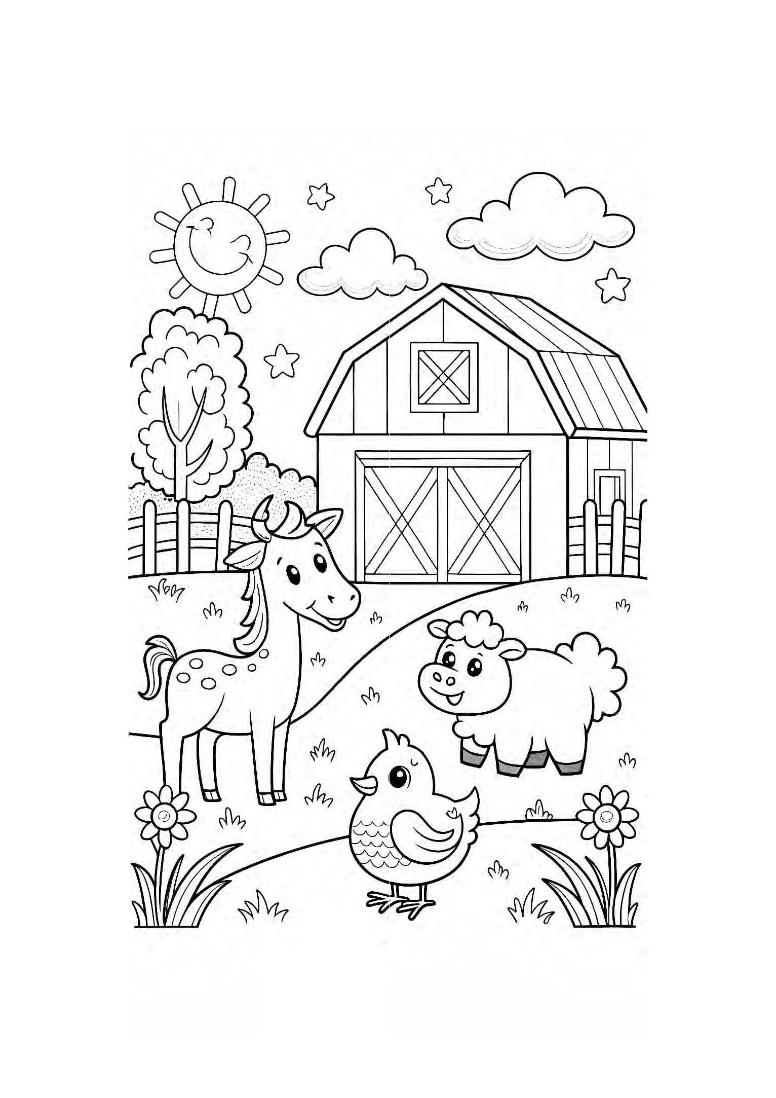 Farm Animals Coloring Book for Kids – 20 Printable A4 Pages – Cute and Fun Farm Animal Illustrations – Digital PDF Download