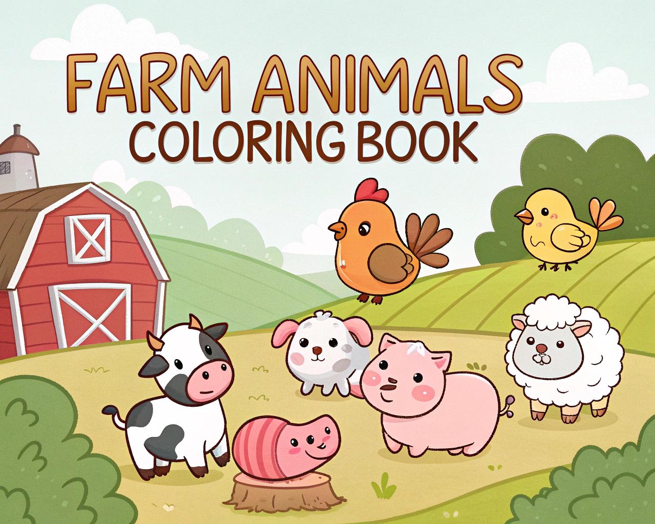 Farm Animals Coloring Book for Kids – 20 Printable A4 Pages – Cute and Fun Farm Animal Illustrations – Digital PDF Download