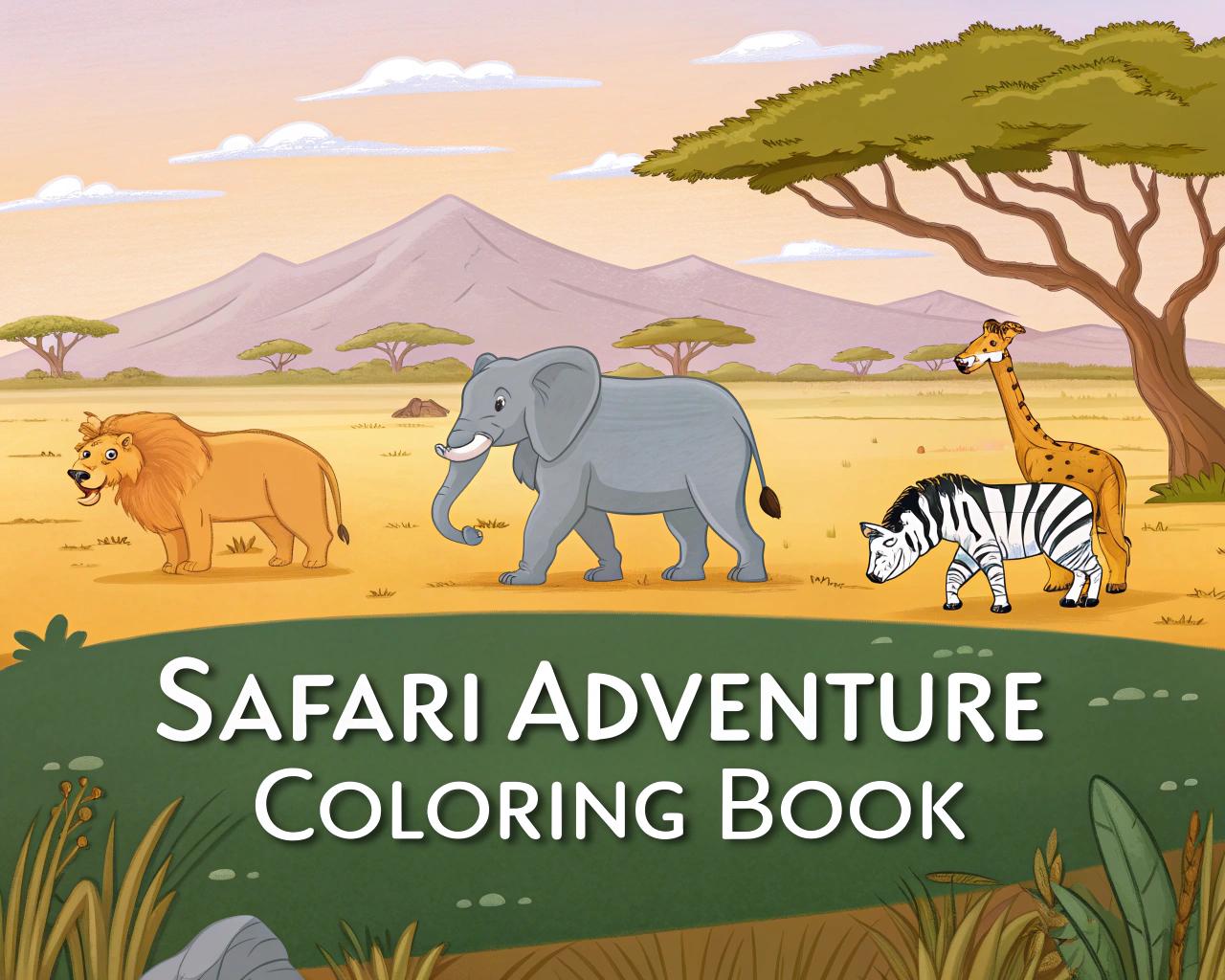 Safari Adventure Coloring Book for Kids – 20 Printable A4 Pages – Fun and Educational Safari Animal Illustrations – Digital PDF Download
